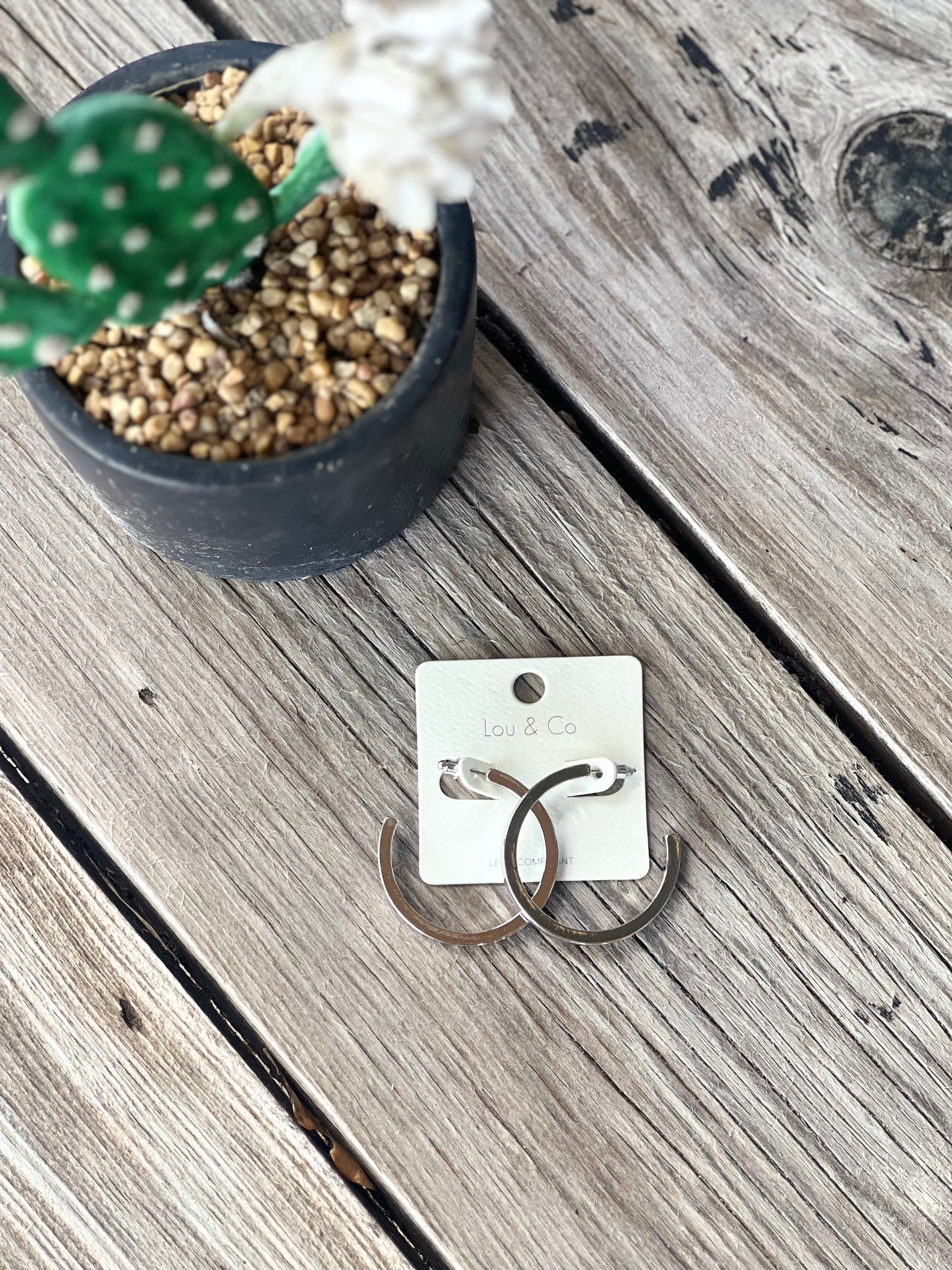 Silver Block Hoop Earrings
