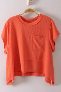 Coral Flared Hem Waffle Knit Casual Top