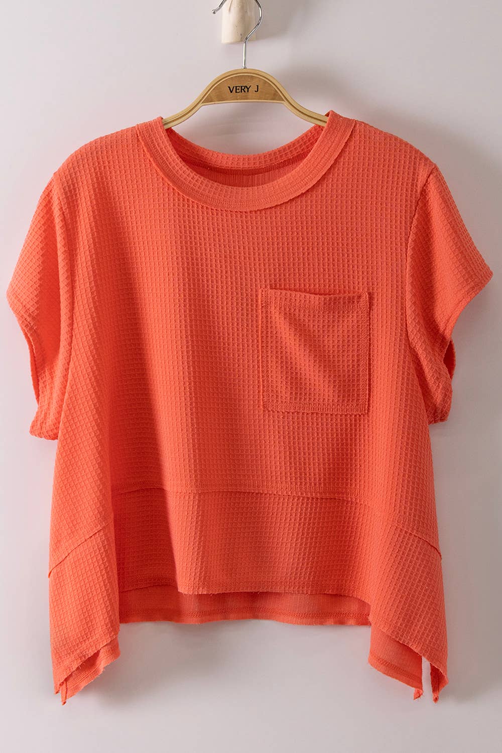 Coral Flared Hem Waffle Knit Casual Top