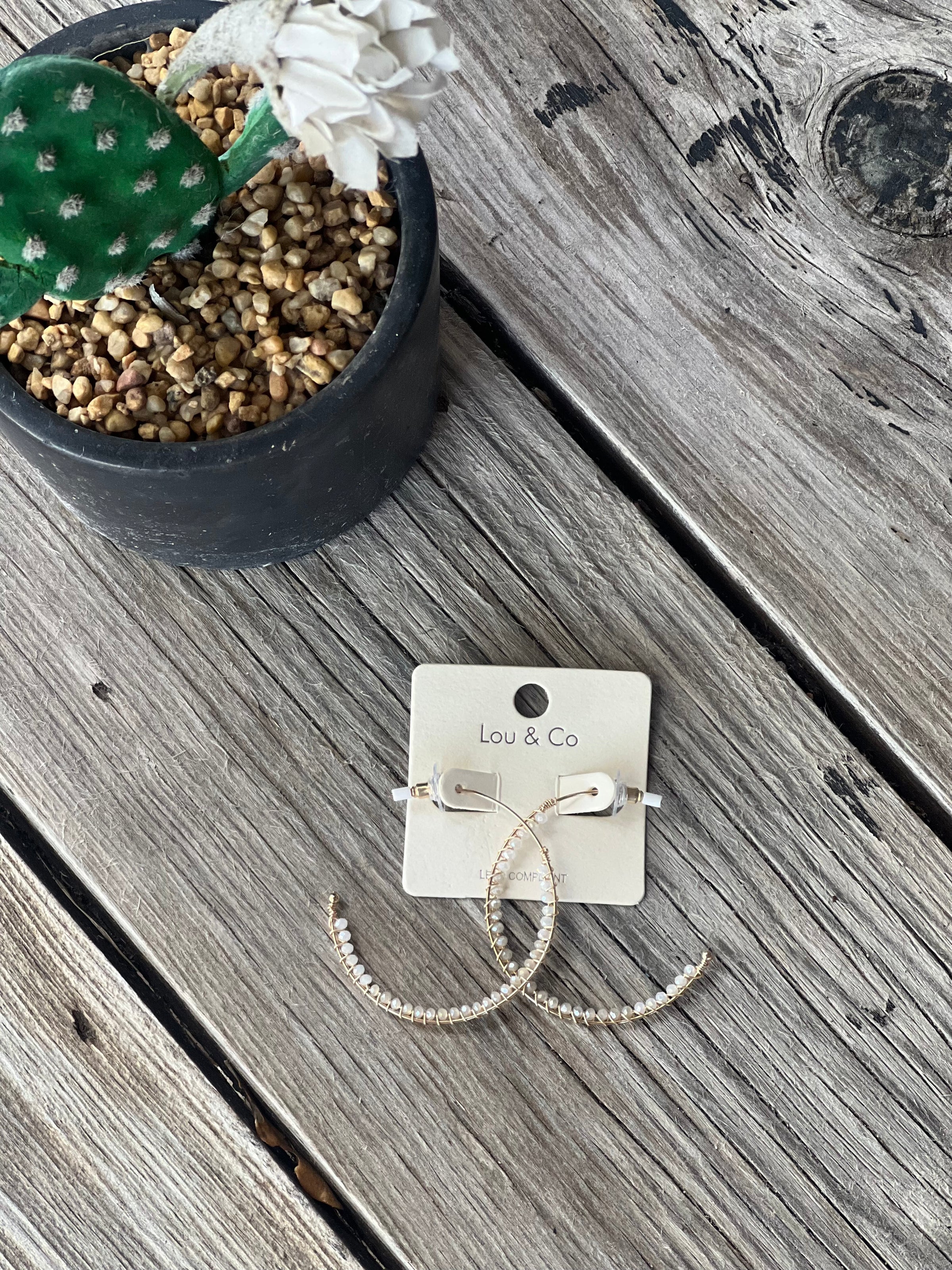 Natural Beaded Hoop Earrings