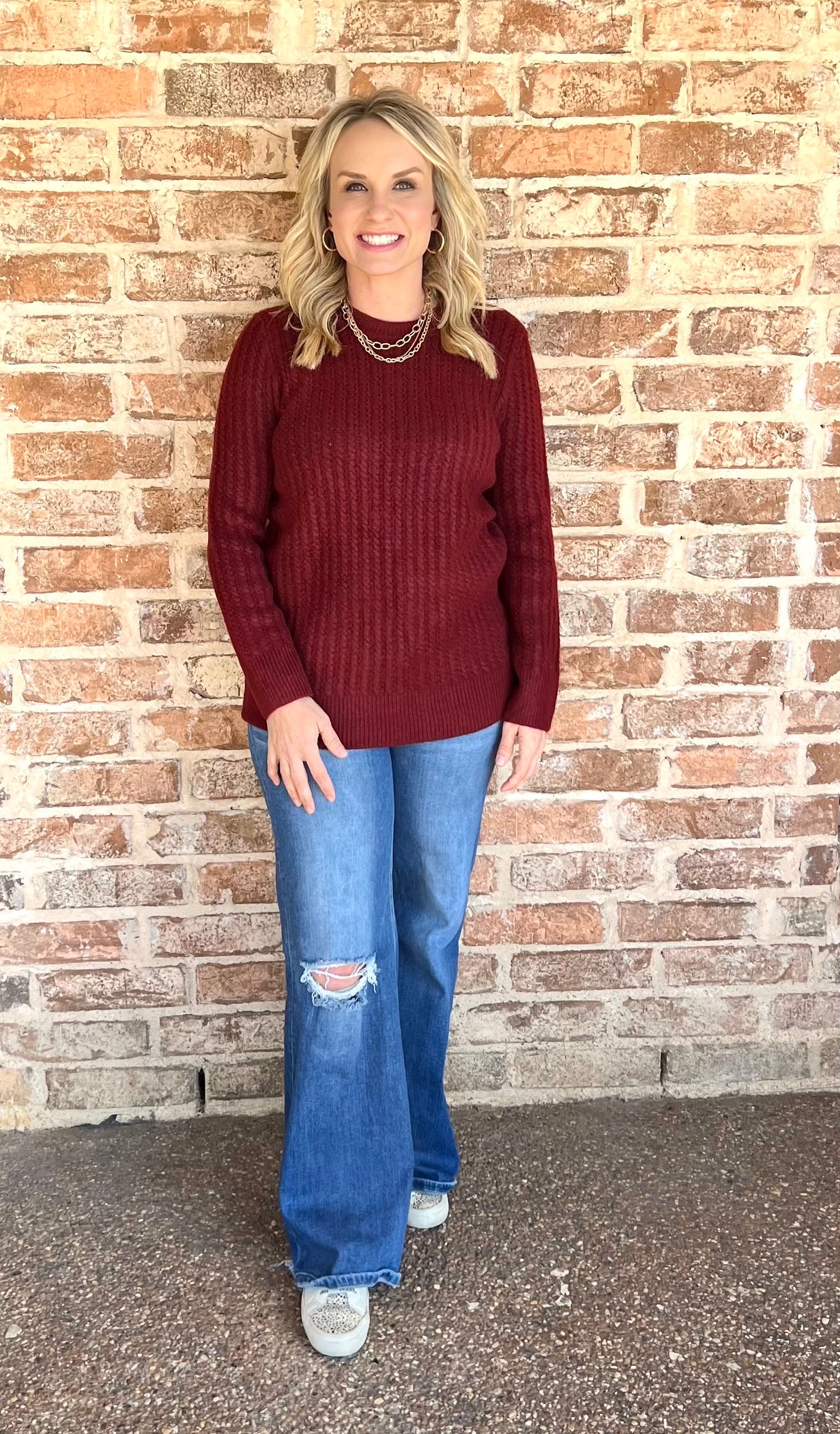 Callie Burgundy Textured Sweater