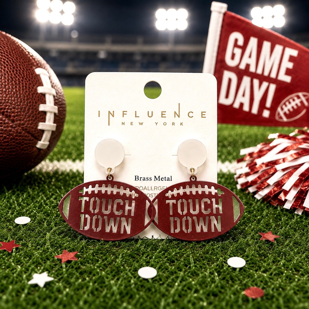 Brick Red Touchdown Metal Earrings