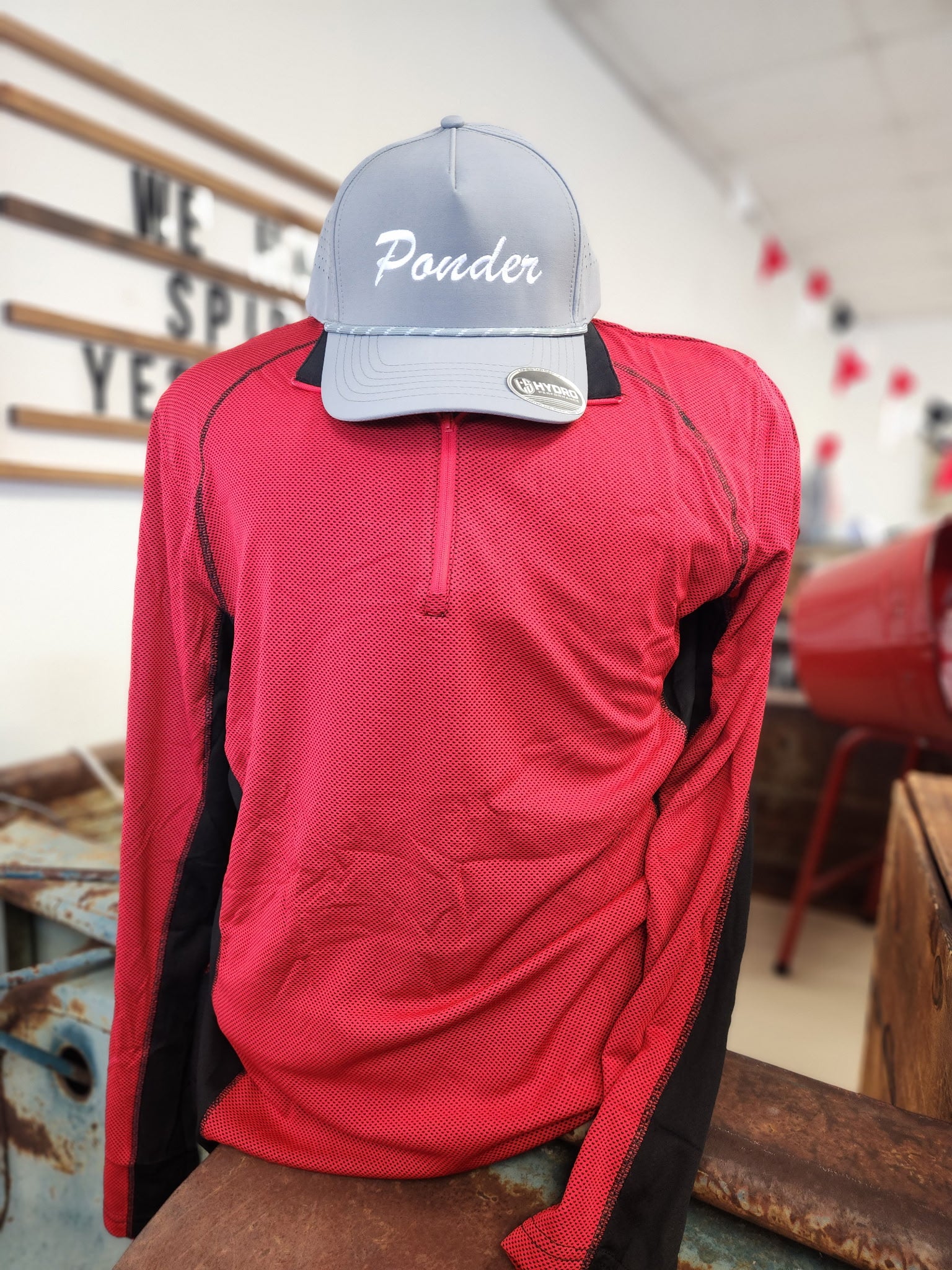 Red & Black Colorblock Mens Half Zip Pullover