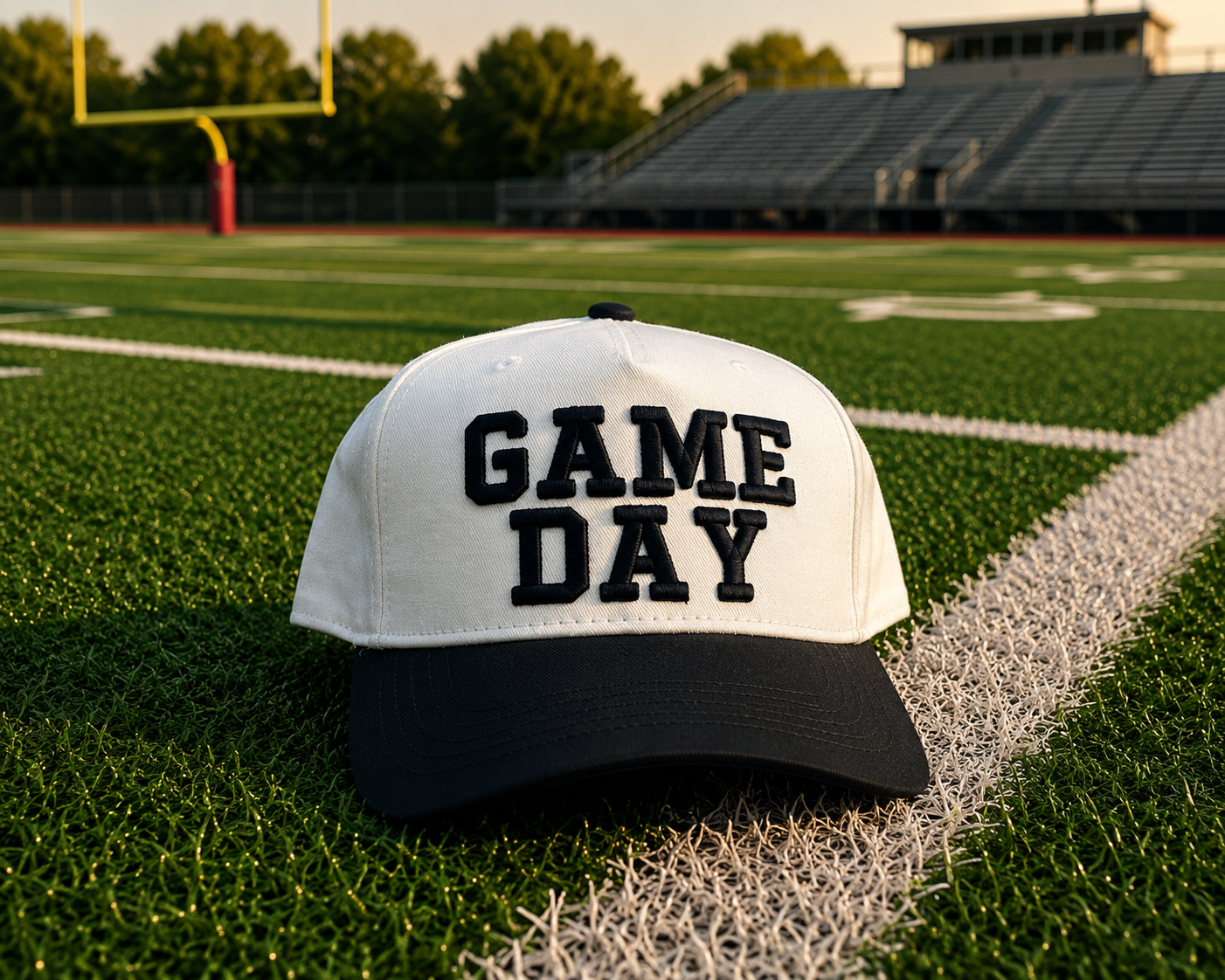 Black Puff Embroidered Game Day Canvas Hat