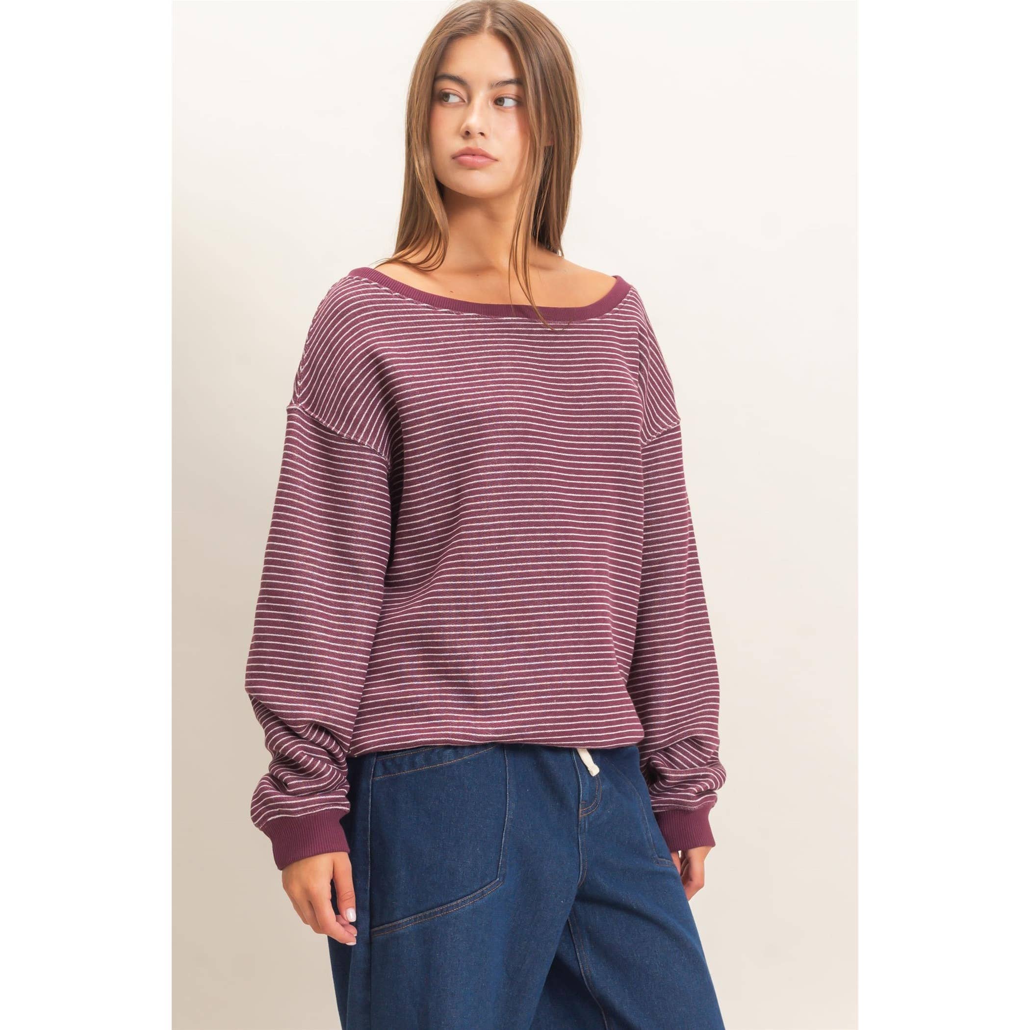 Striped Off The Shoulder Sweatshirt