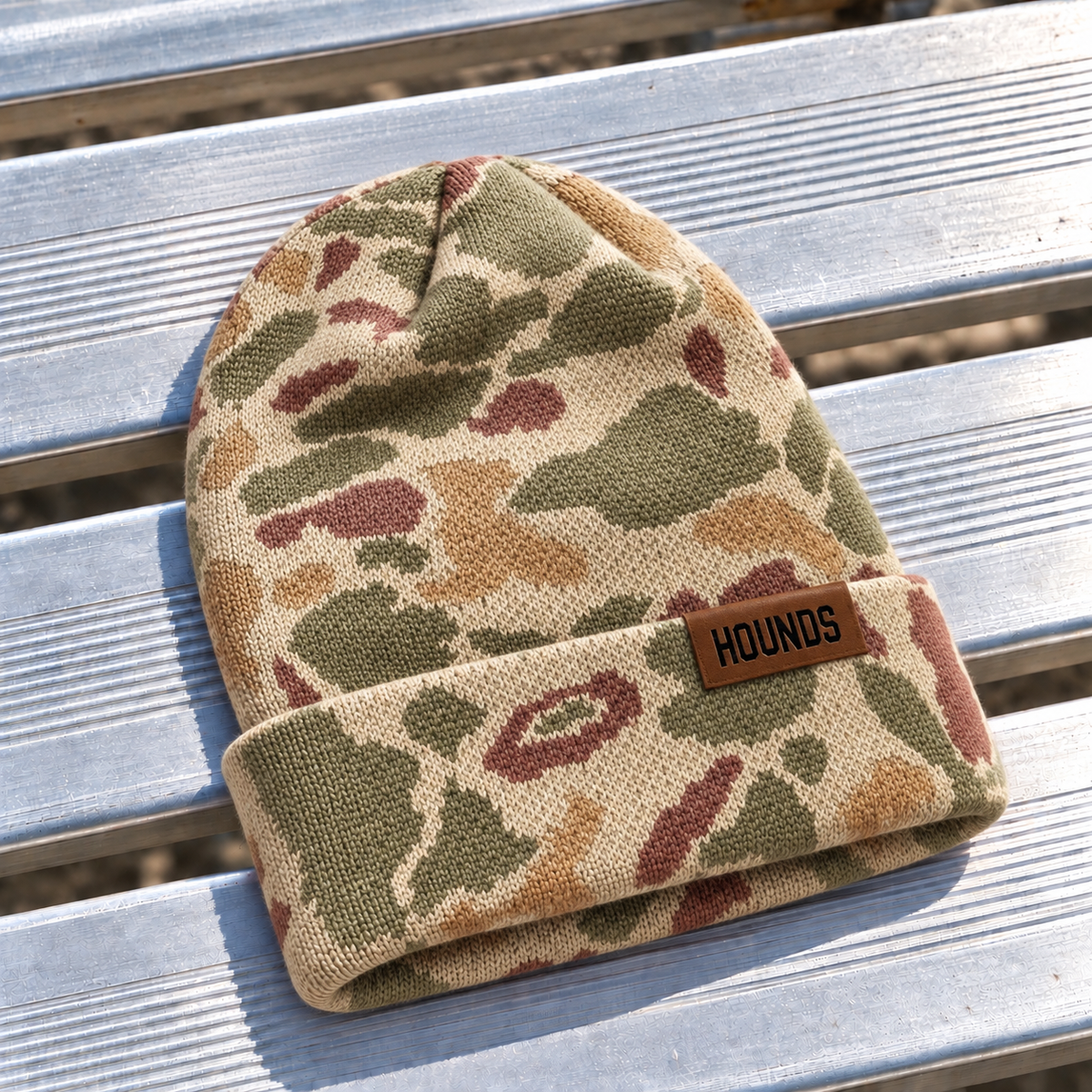 PREORDER | Hounds Leather Patch Harvest Duck Camo Beanie