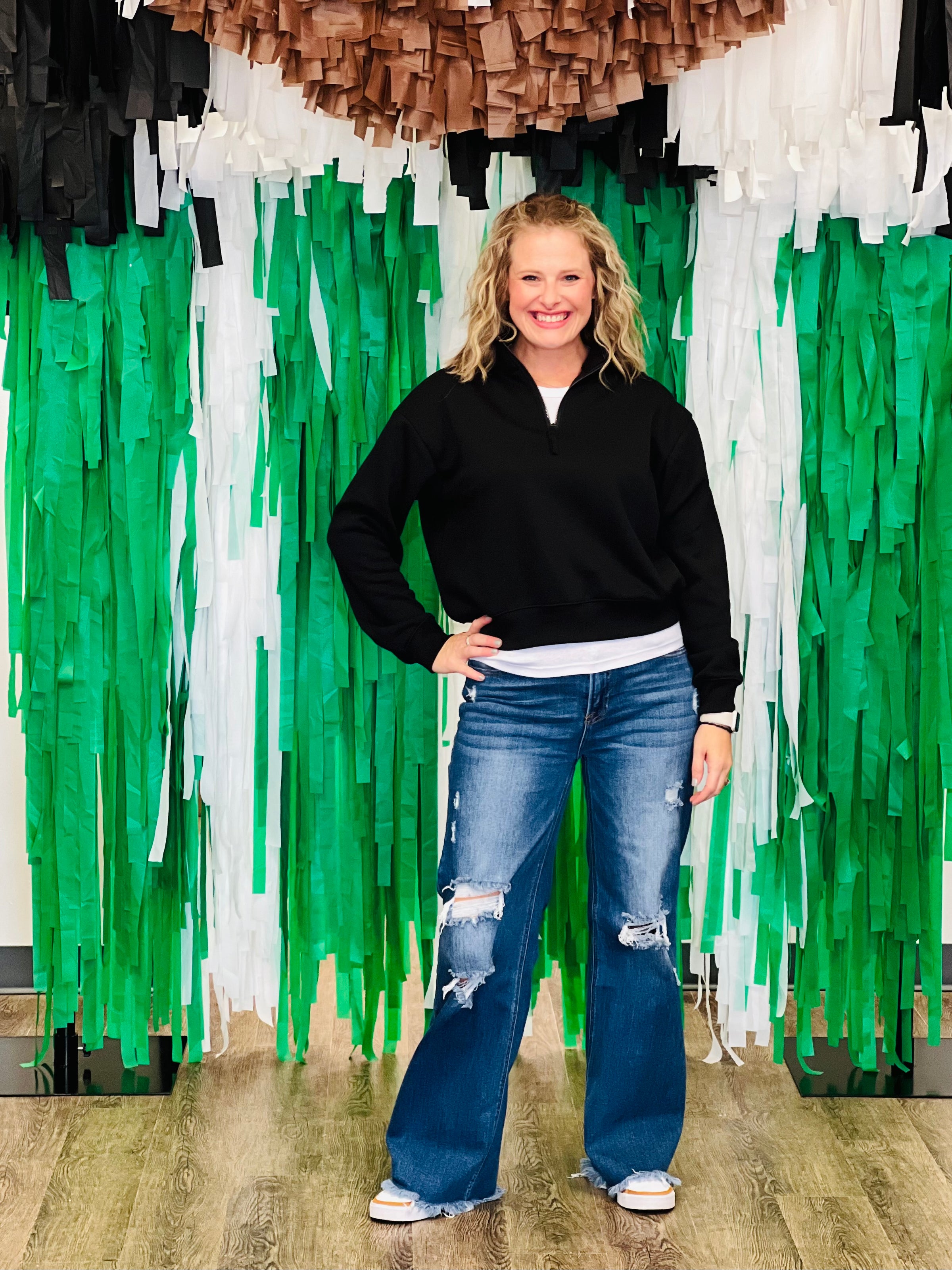 Zoey Black Half Zip Sweatshirt