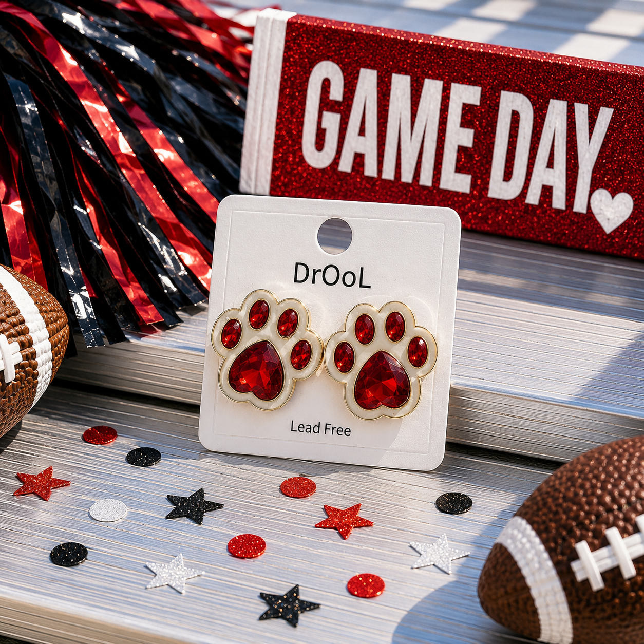 Jeweled Red Paw Earrings