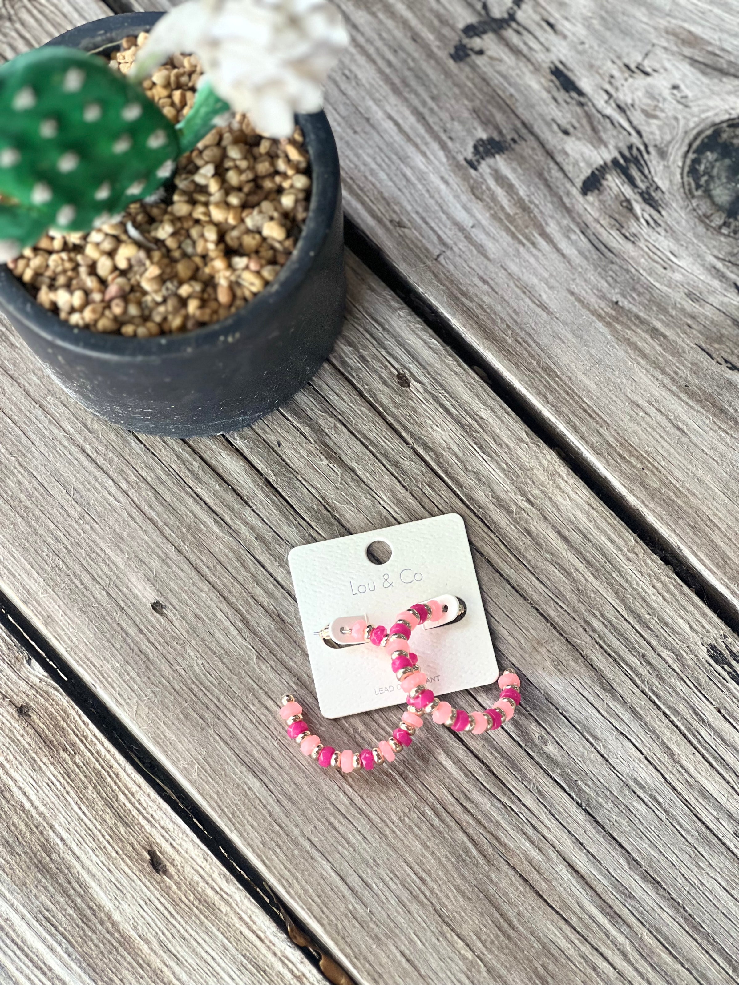 Pink Mixed Beaded Hoop Earrings