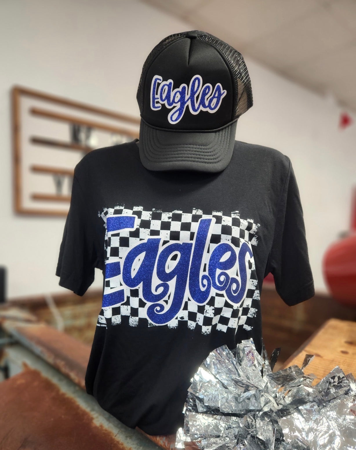Eagles Glitter Checker Tee