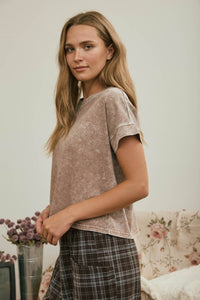 Cocoa Mineral Washed Short Sleeve Boxy Top