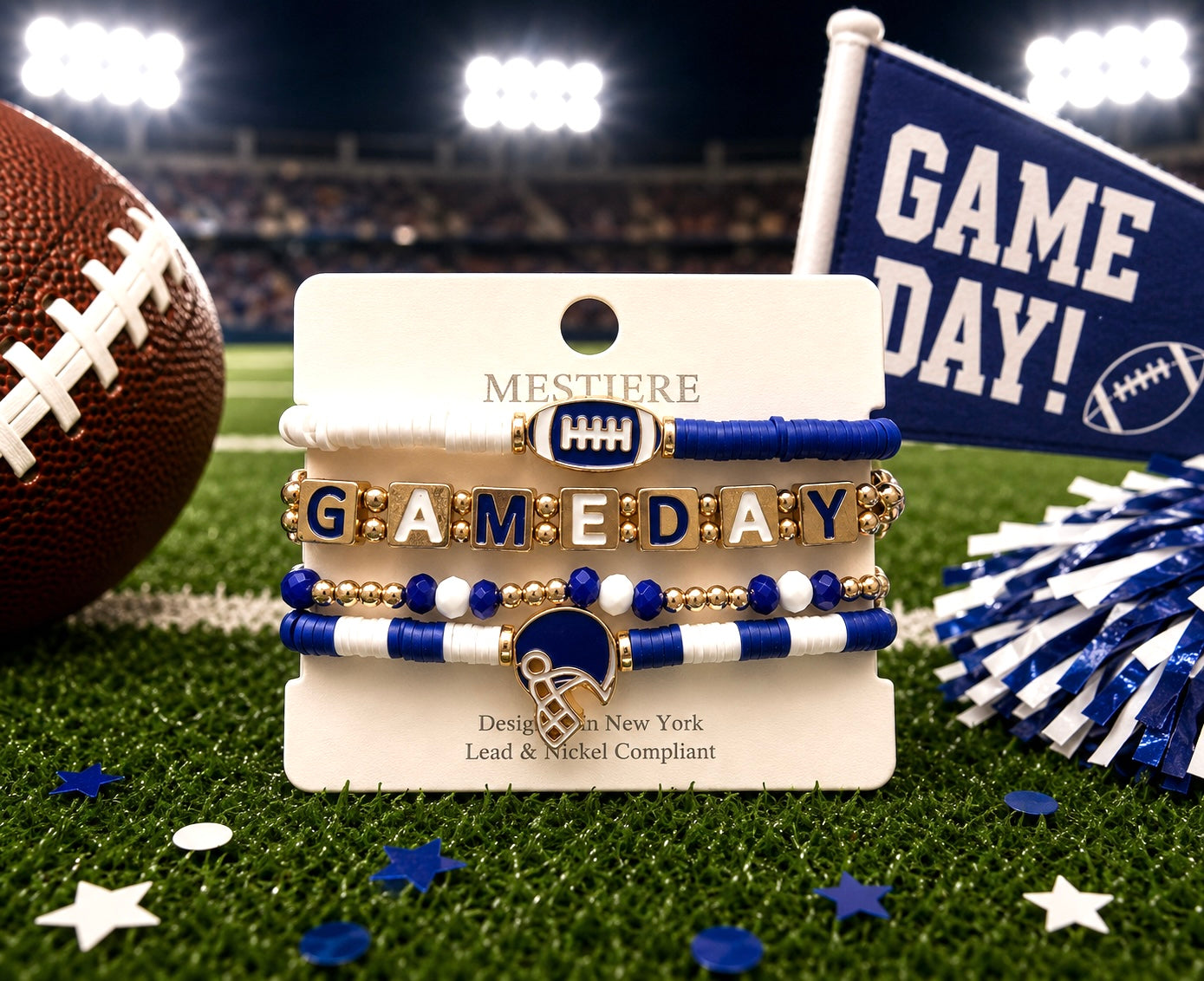 Blue & White Football Gameday Mixed Bracelet Set