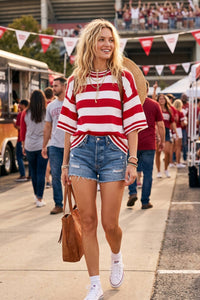 Red Gameday Stripe Knit Oversized Top