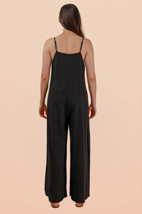 Black Pleated Solid Woven Sleeveless Jumpsuit