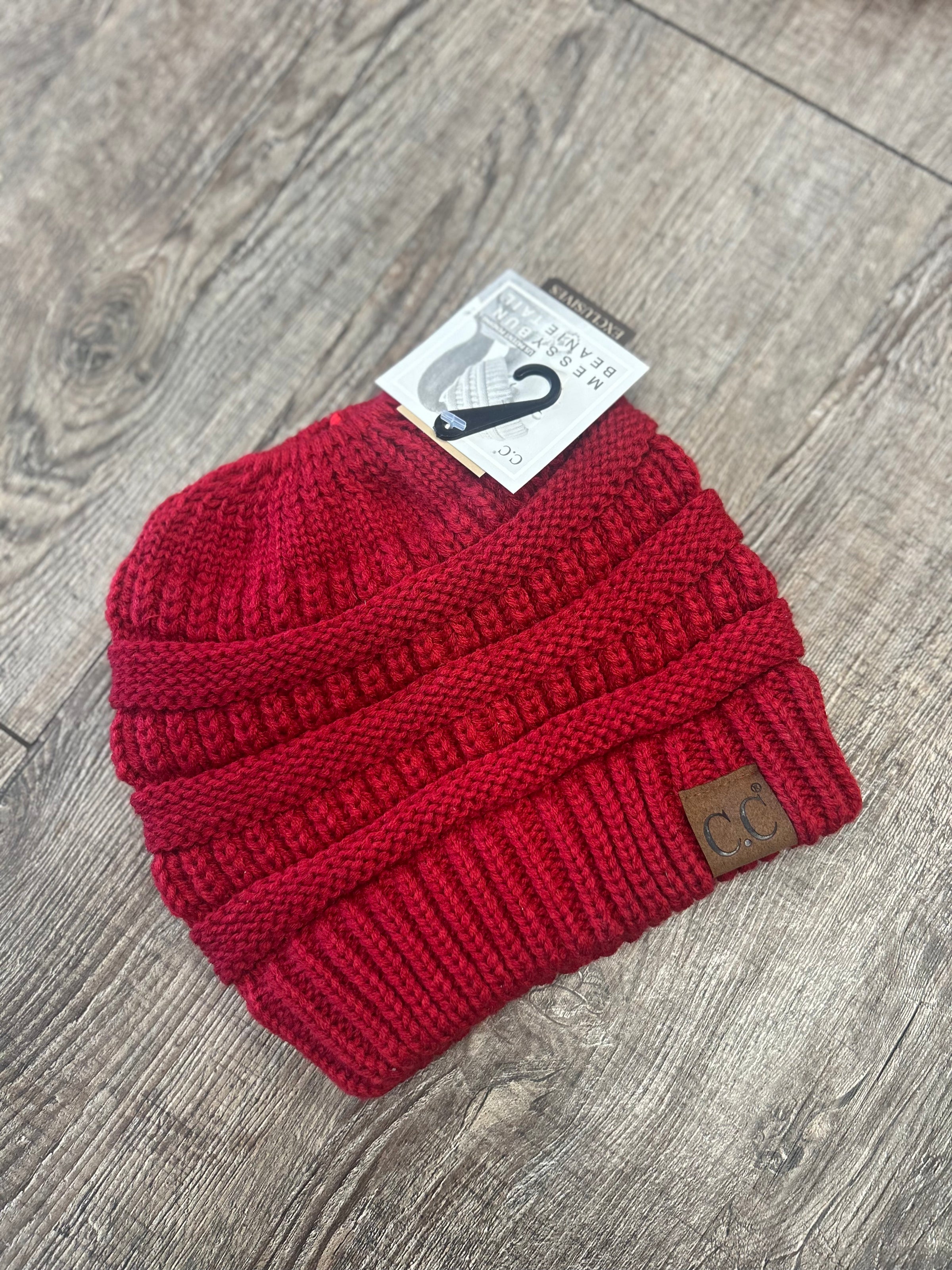 Red Messy Bun Beanie