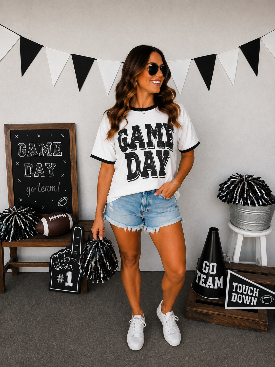 Retro Style Black Game Day Ringer Tee