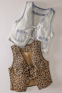 Acid Washed Denim Front Tie Vest