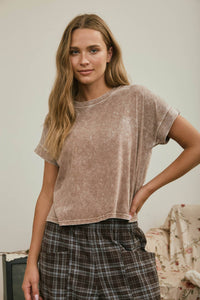Cocoa Mineral Washed Short Sleeve Boxy Top