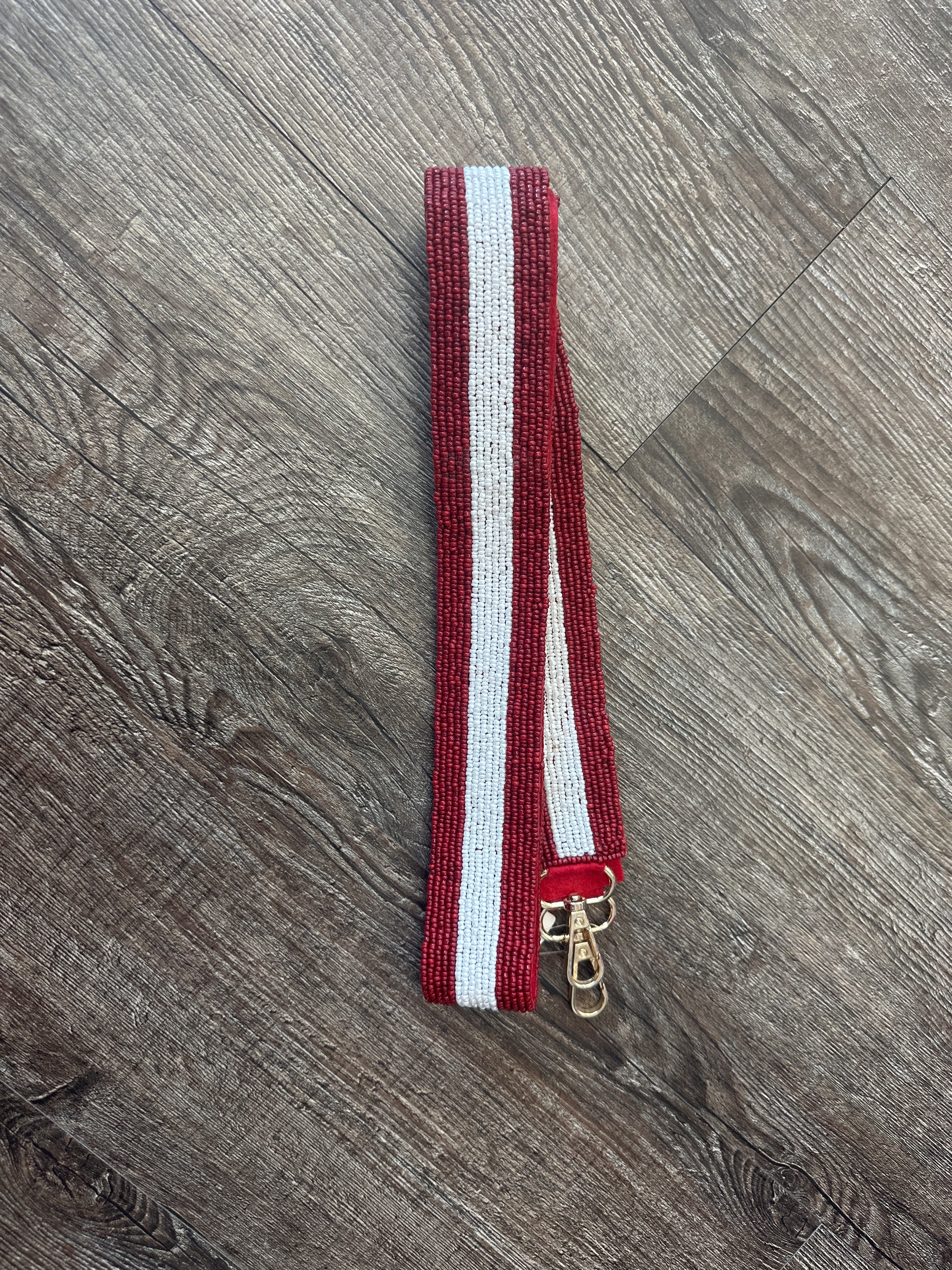 Maroon & White Seed Bead Strap