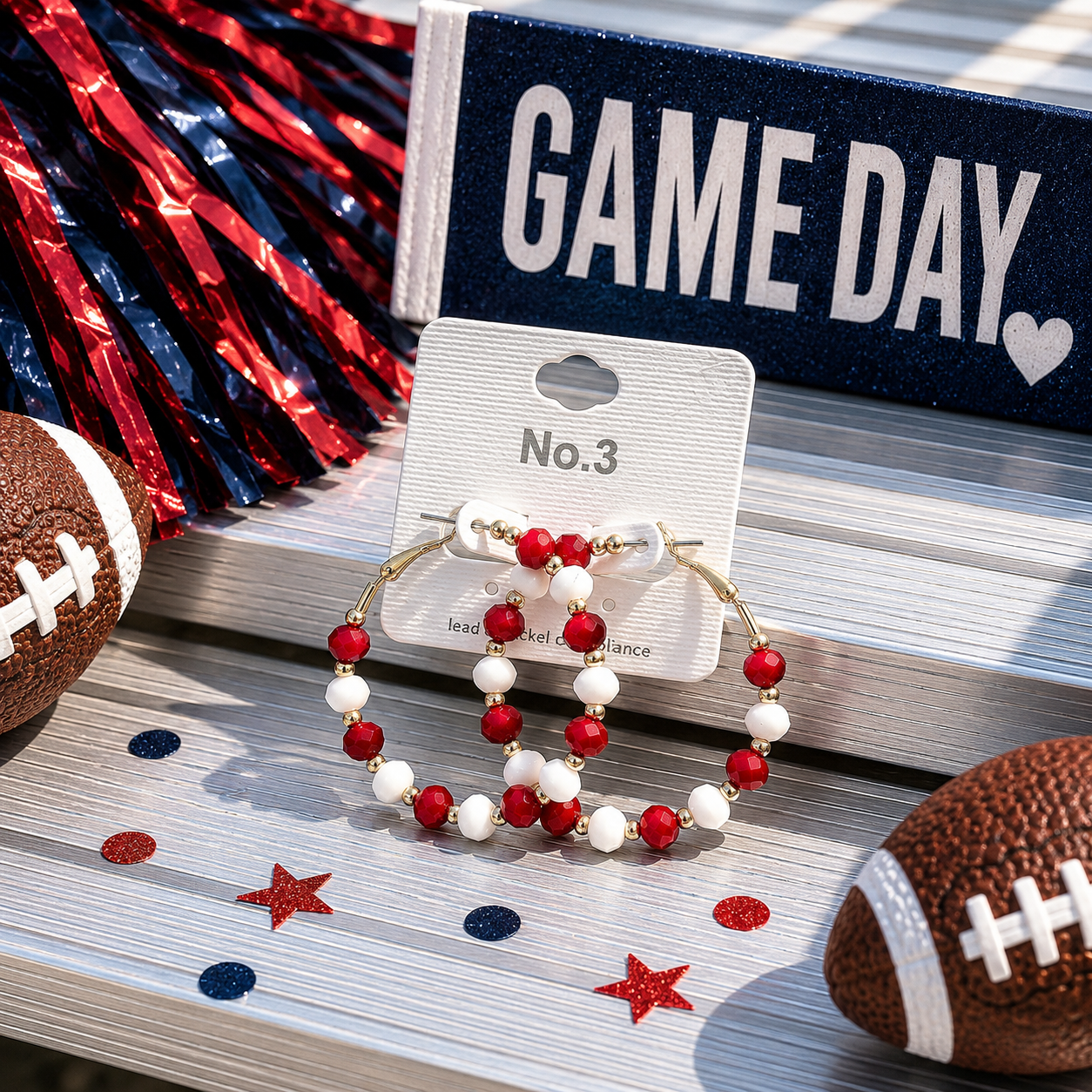 Bleacher Babe Red & White Hoop Earrings