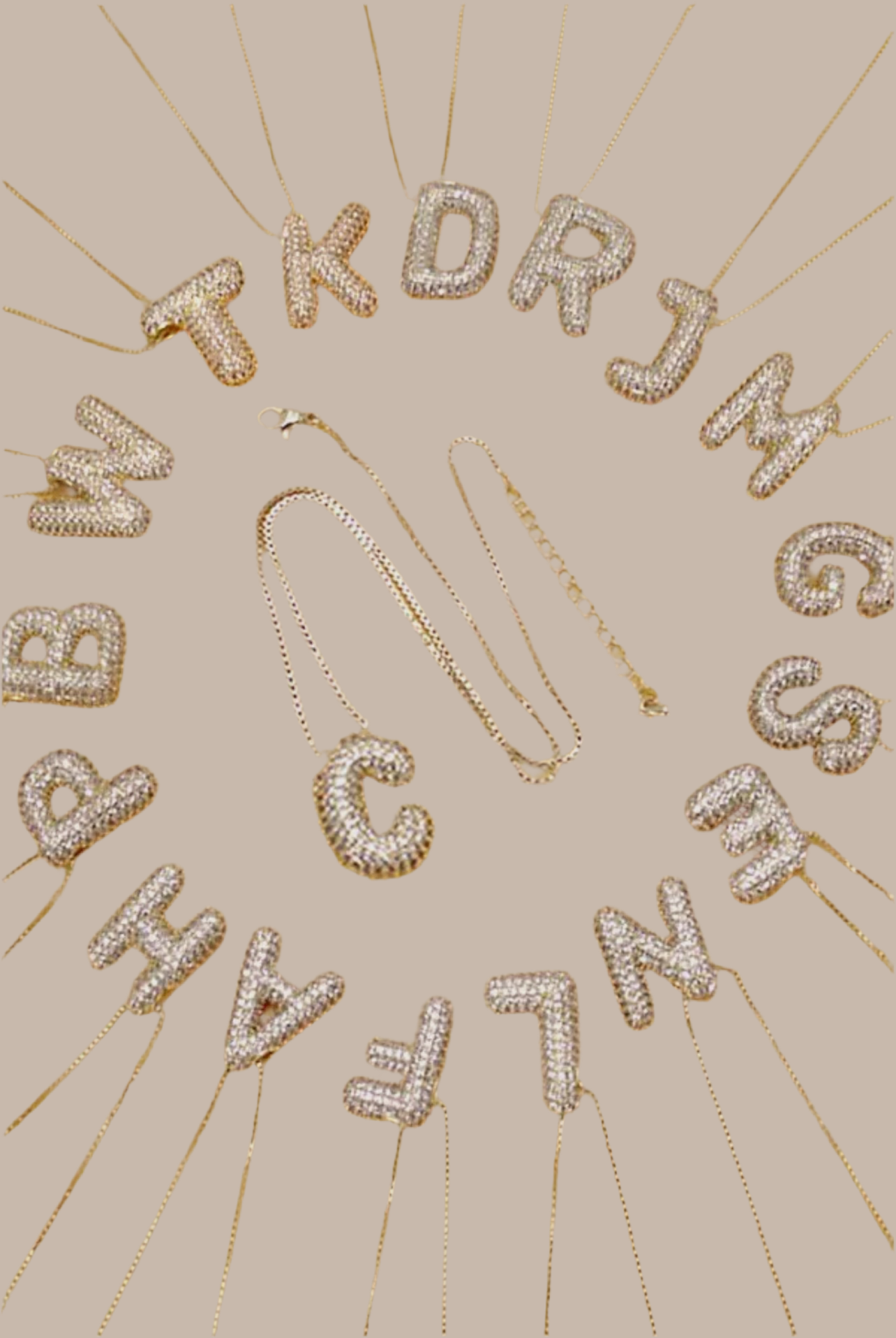 Initial Pave Rhinestone Gold Necklace