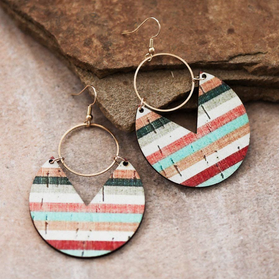 Boho Lightweight Wooden Drop Earrings with Stripe Pattern