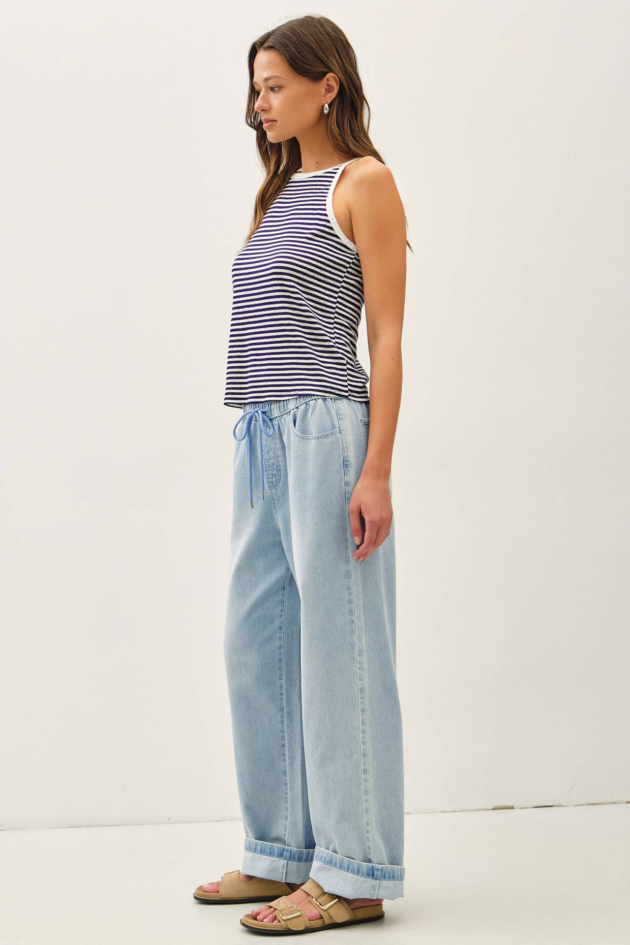 ULTRA COMFY PULL ON WIDE LEG DENIM PANTS