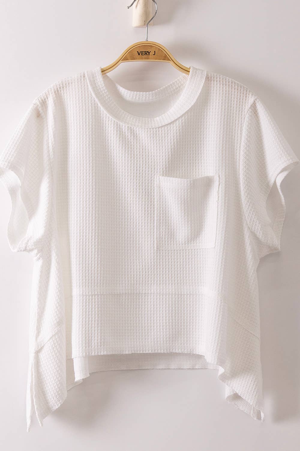 White Flared Hem Waffle Knit Casual Top