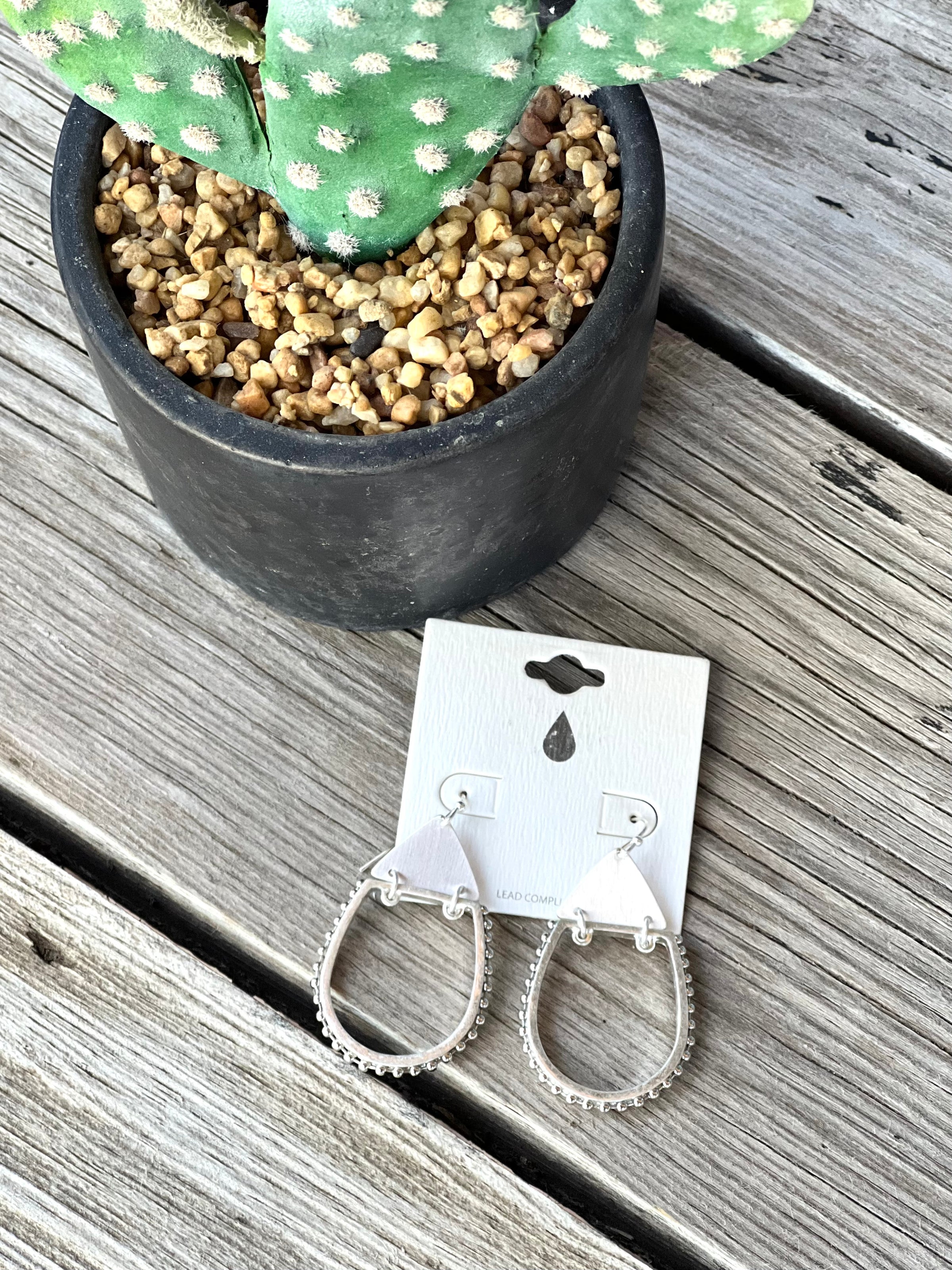 Silver Metallic Tear Dangle Earrings
