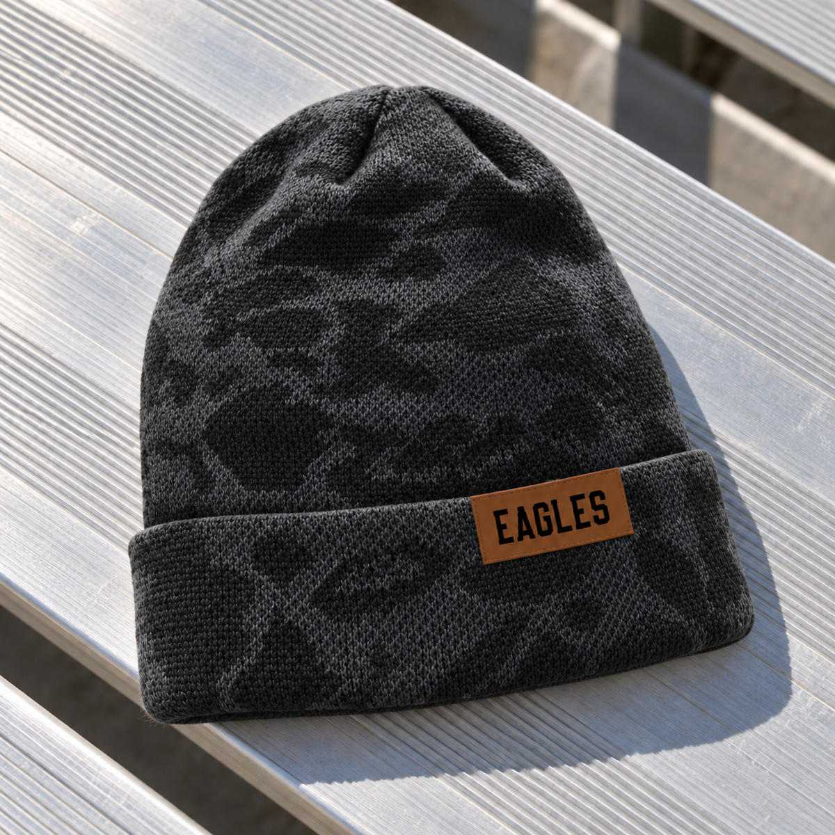 PREORDER | Eagles Leather Patch Dark Camo Beanie