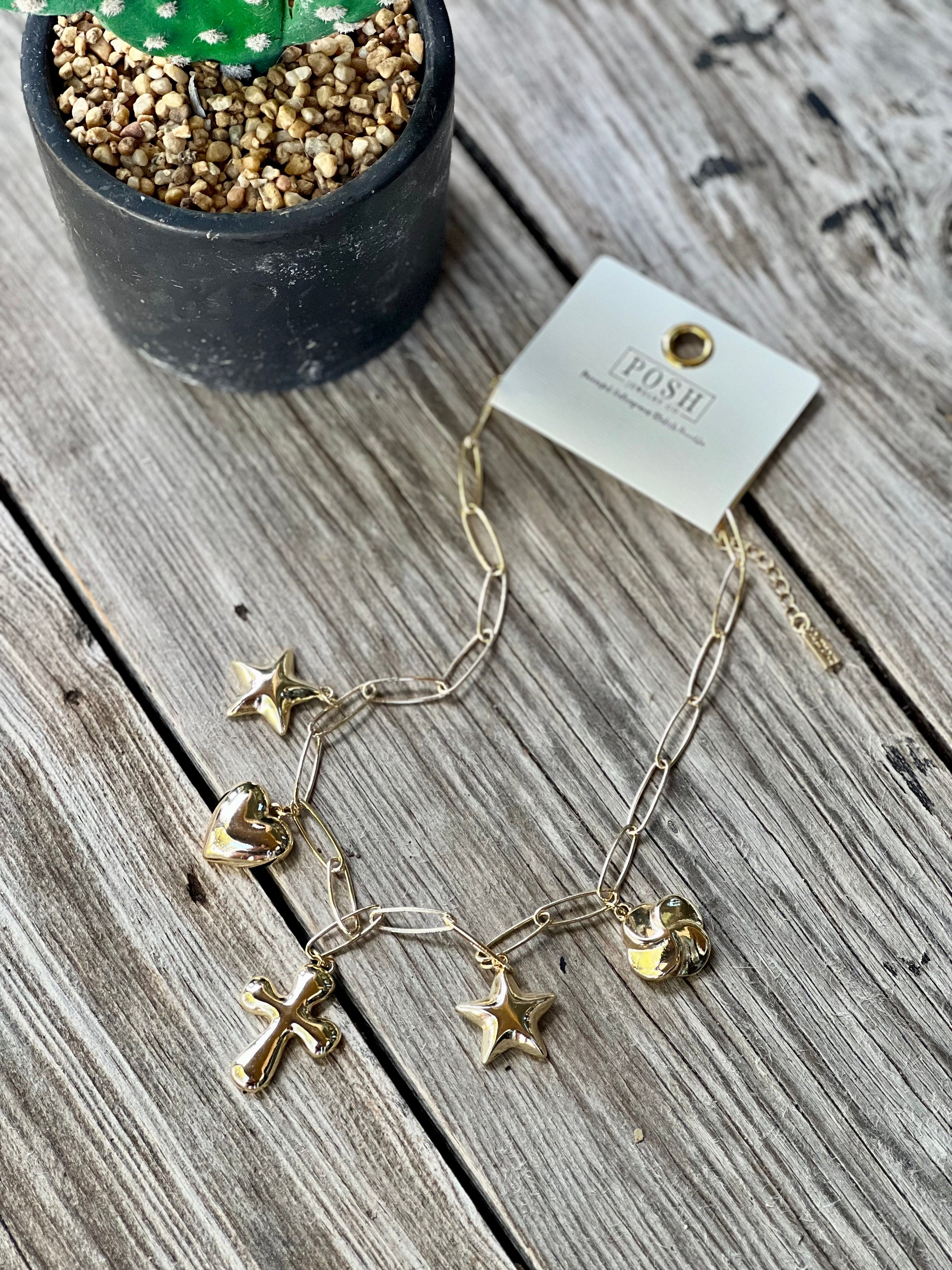 Puffed Multi Charm Chain Necklace