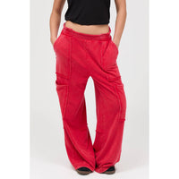 Red Mineral Wash Wide Leg Cargo Pants