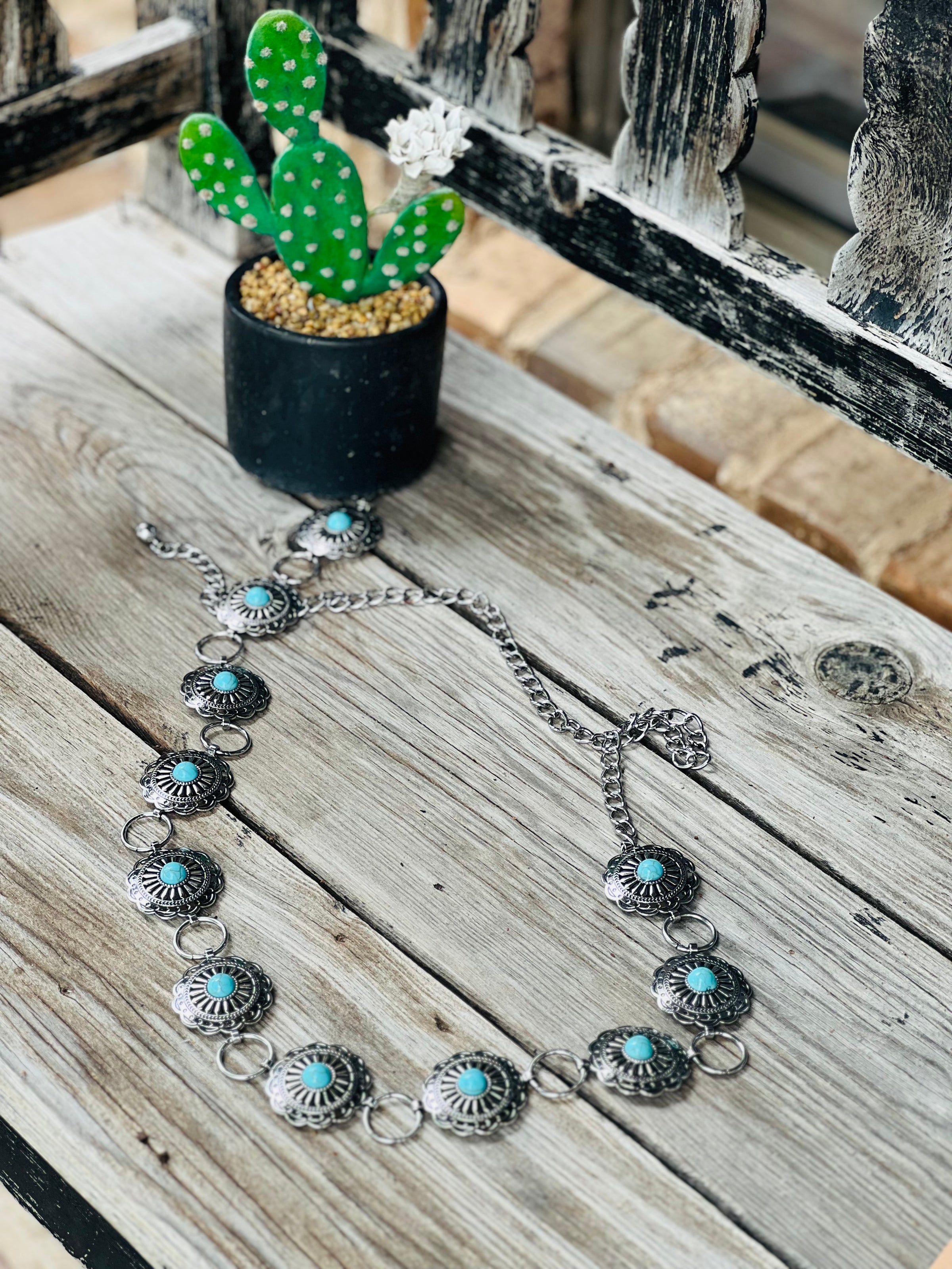 Western Turquoise Disc Concho Chain Belt