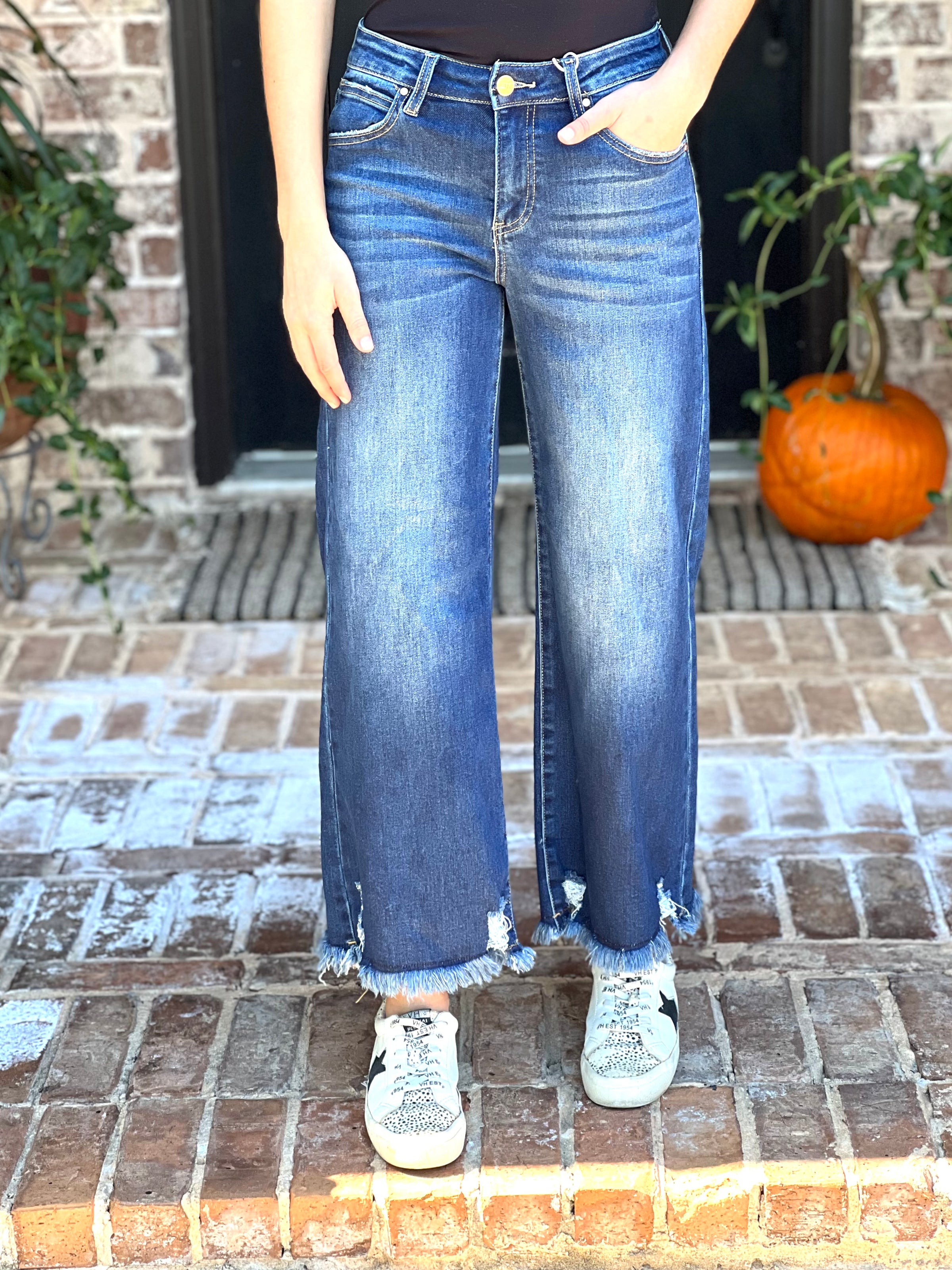 Risen | Mid Rise Crop Wide Leg Jeans