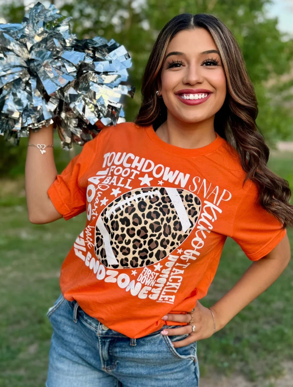 PREORDER | Orange Leopard Football w/Scattered Words Tee
