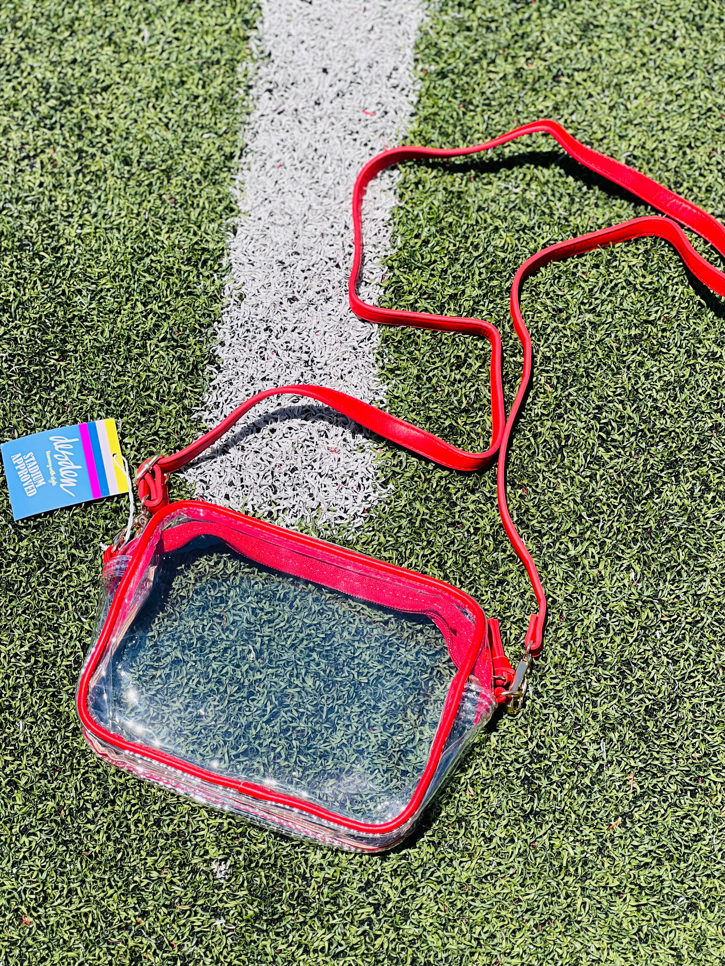 Red Bridget Clear Purse w/Vegan Strap & Trim