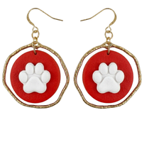 Red & White| Pawprint | Gameday | Gold Drop Earrings