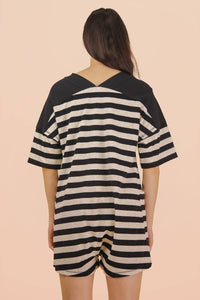 Black & Oat Stripe Casual Knit Romper