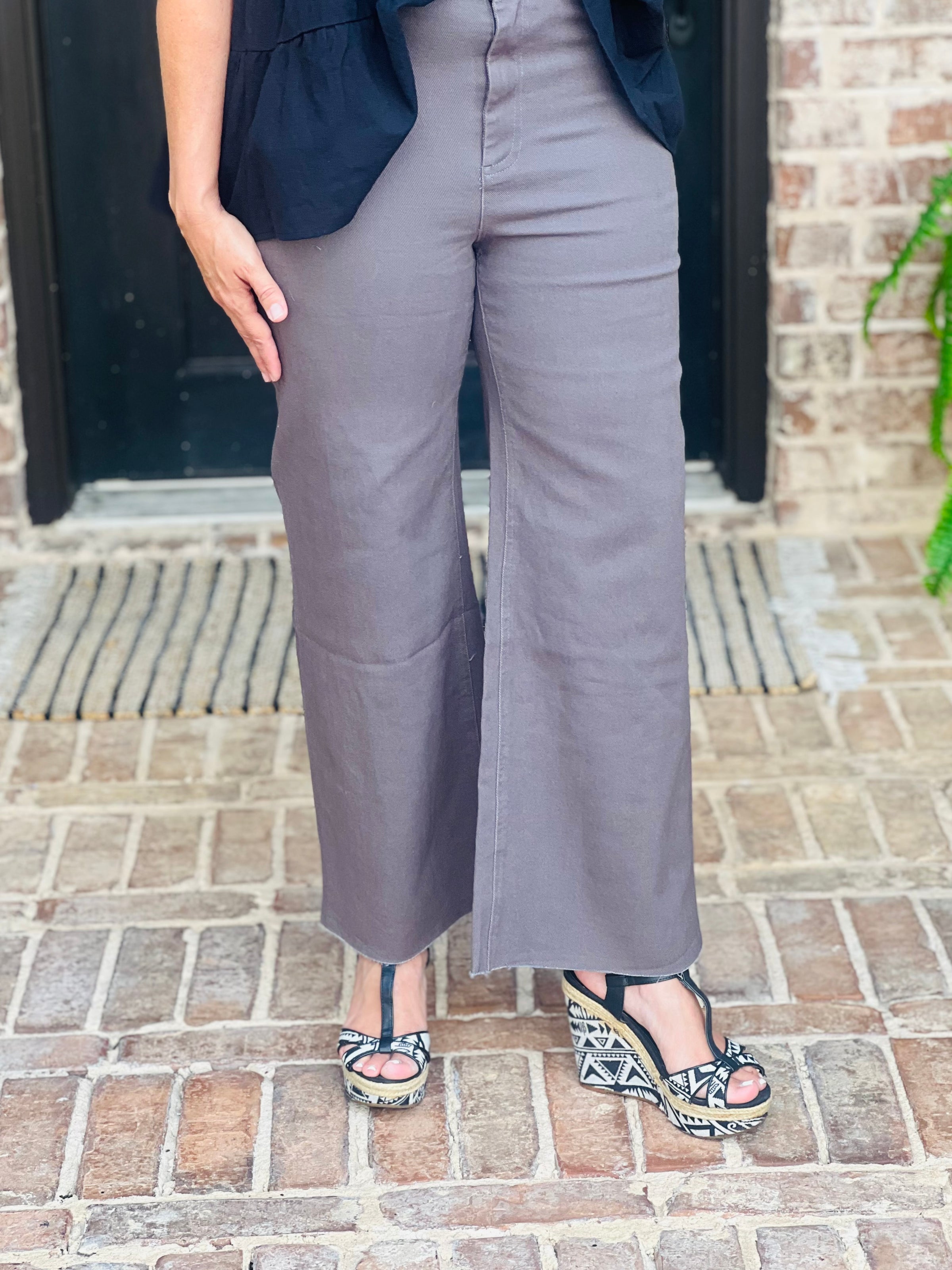 Horizon Grey Raw Edge Wide Leg Pants