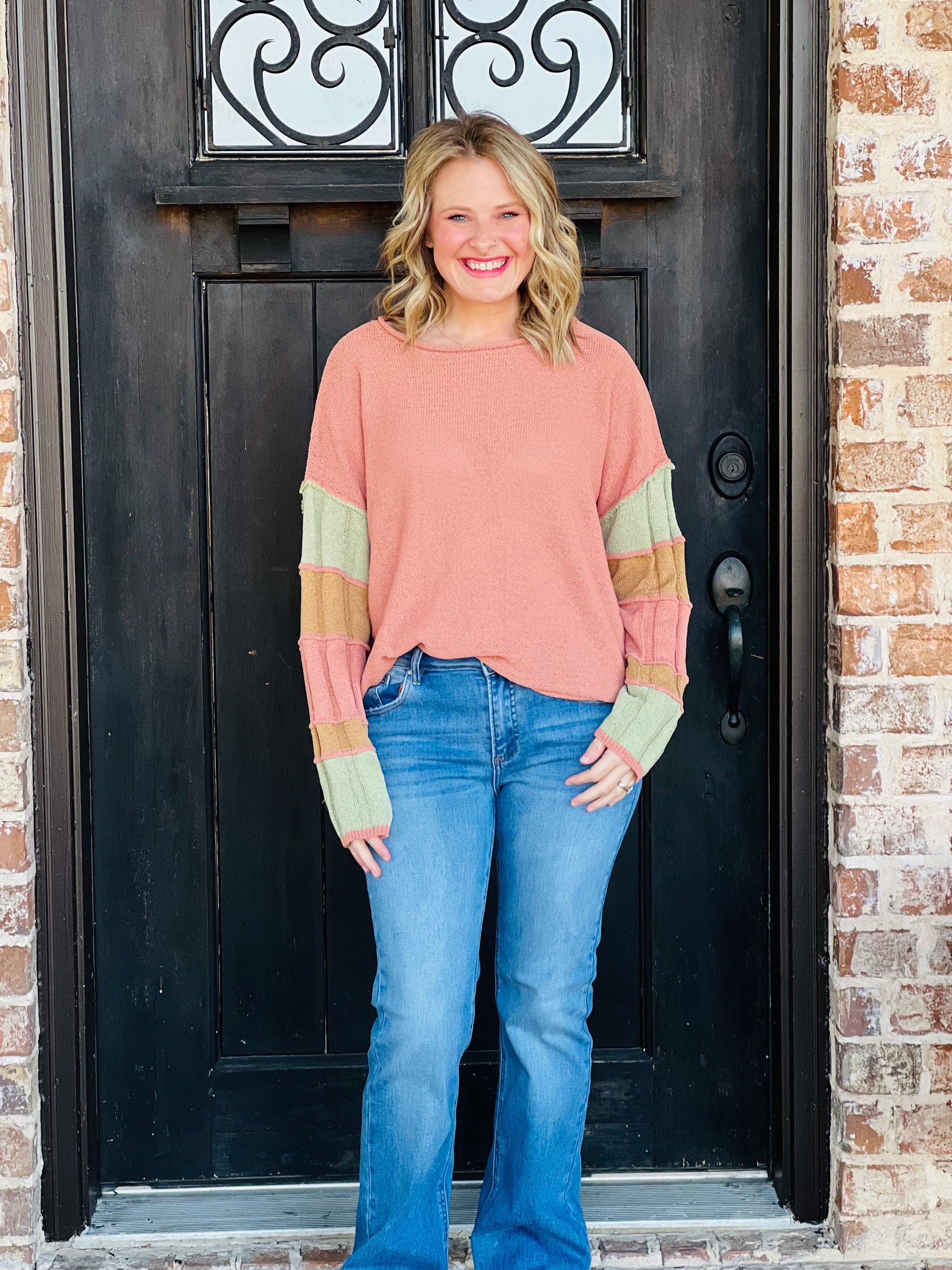 Cinnamon & Sage Colorblock Lightweight Sweater