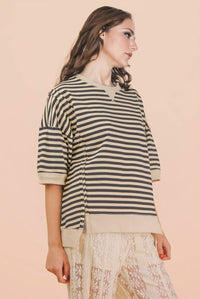 Black & Cream Oversized Stripe Casual Knit Top
