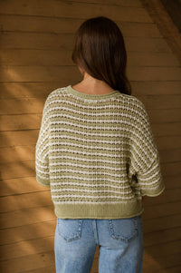 Olive Short Sleeve Crochet Knit Buttoned Cardi