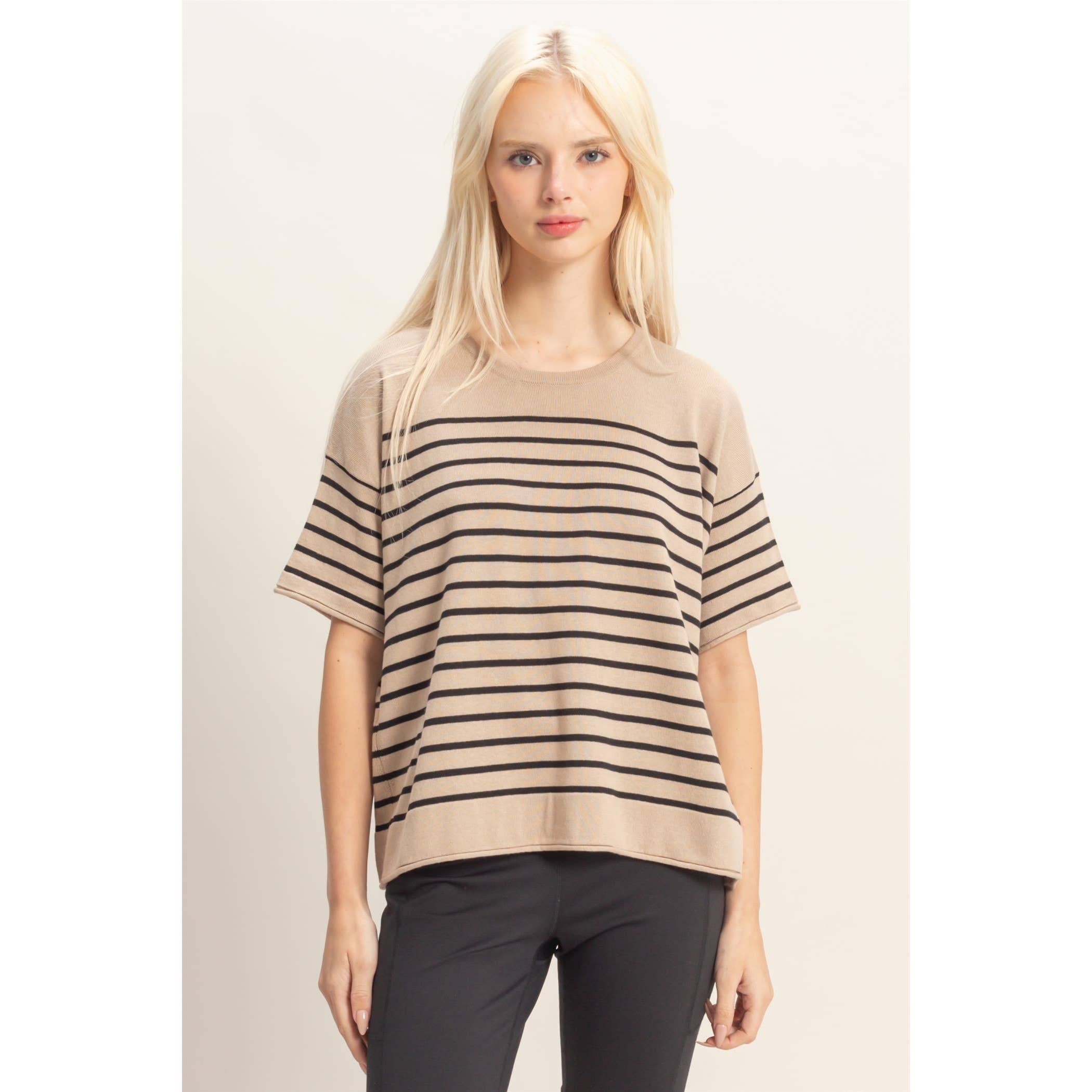 Striped Short Sleeve Knit Top