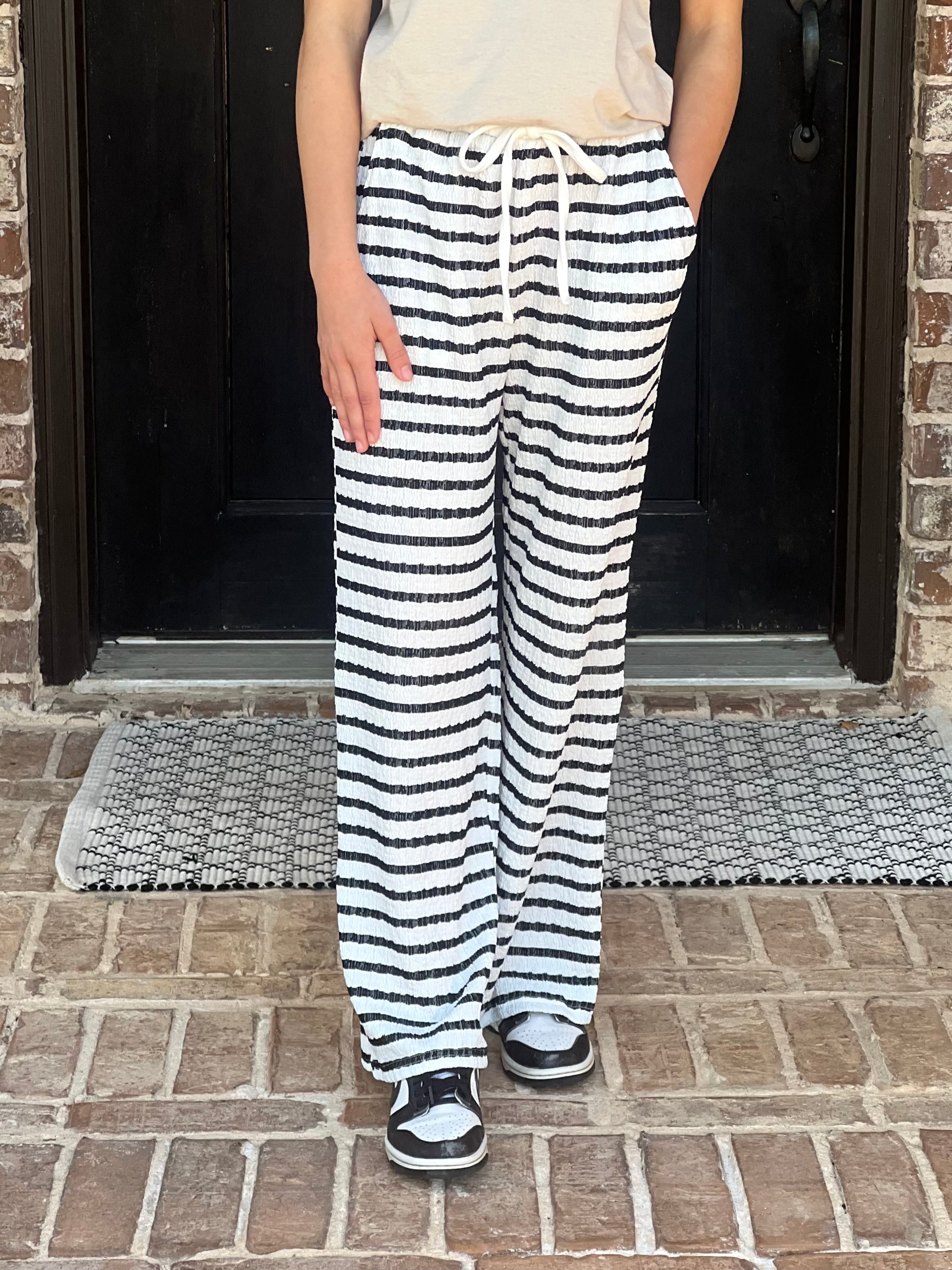 Black Textured Stripe Knit Lounge Pants