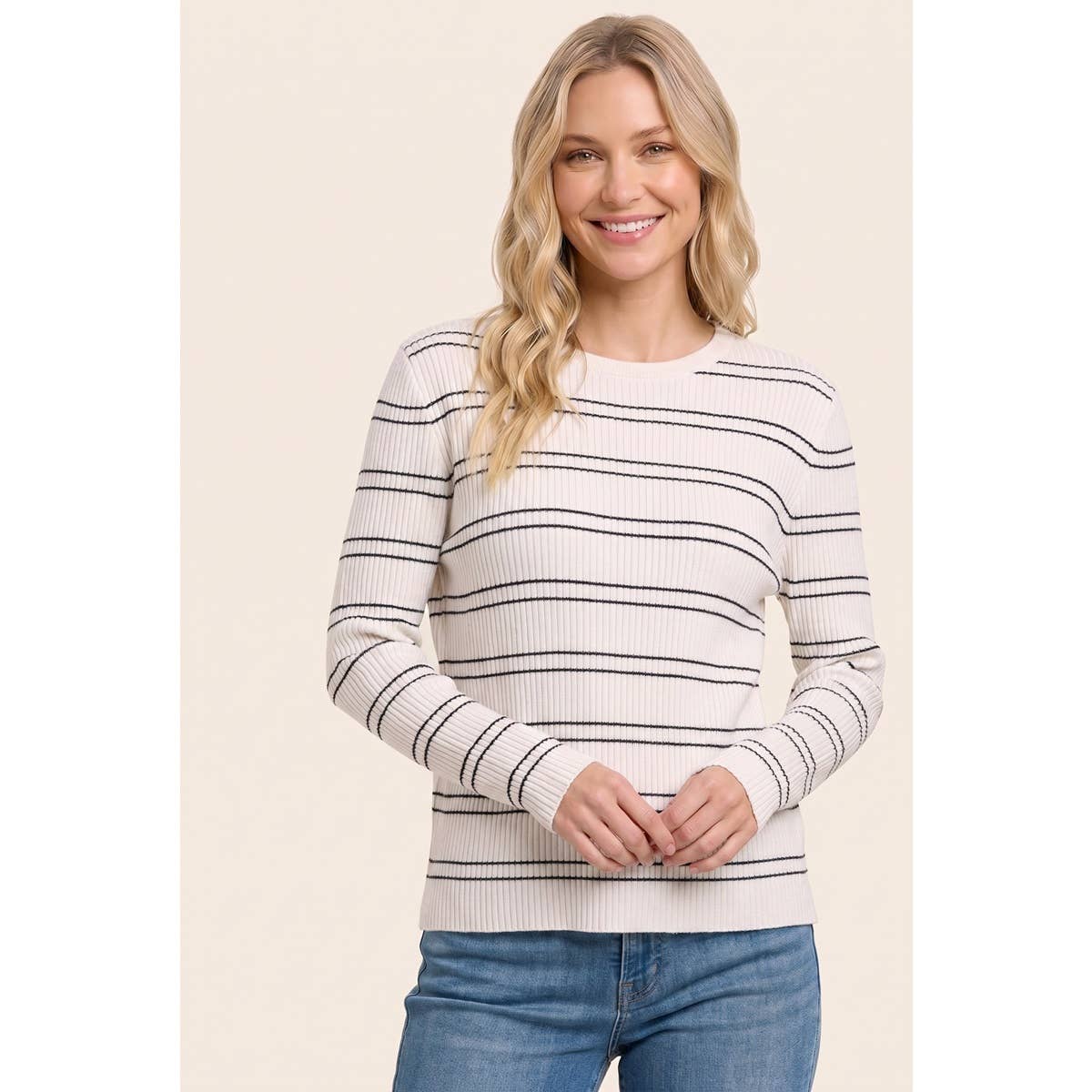 Ivory Ribbed Striped Inner Sweater