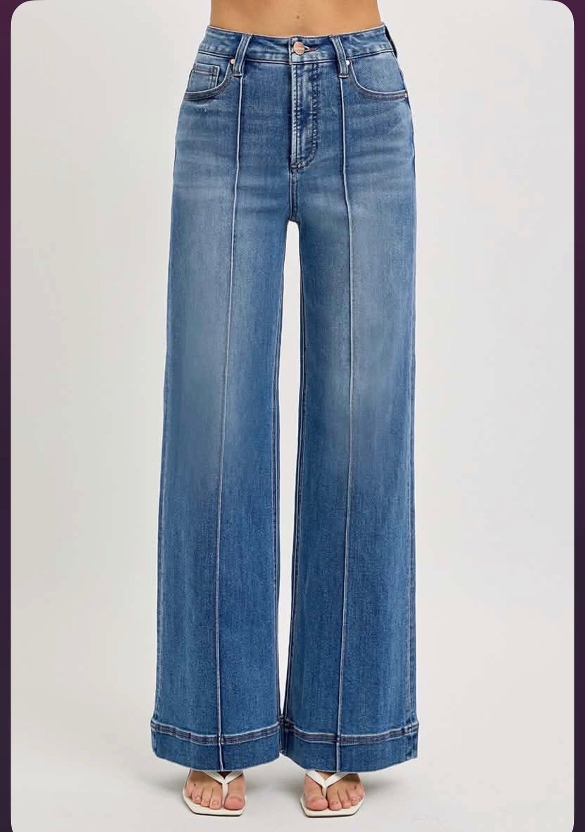 Risen | Tummy Control High Rise Ankle Wide Pintuck Jeans