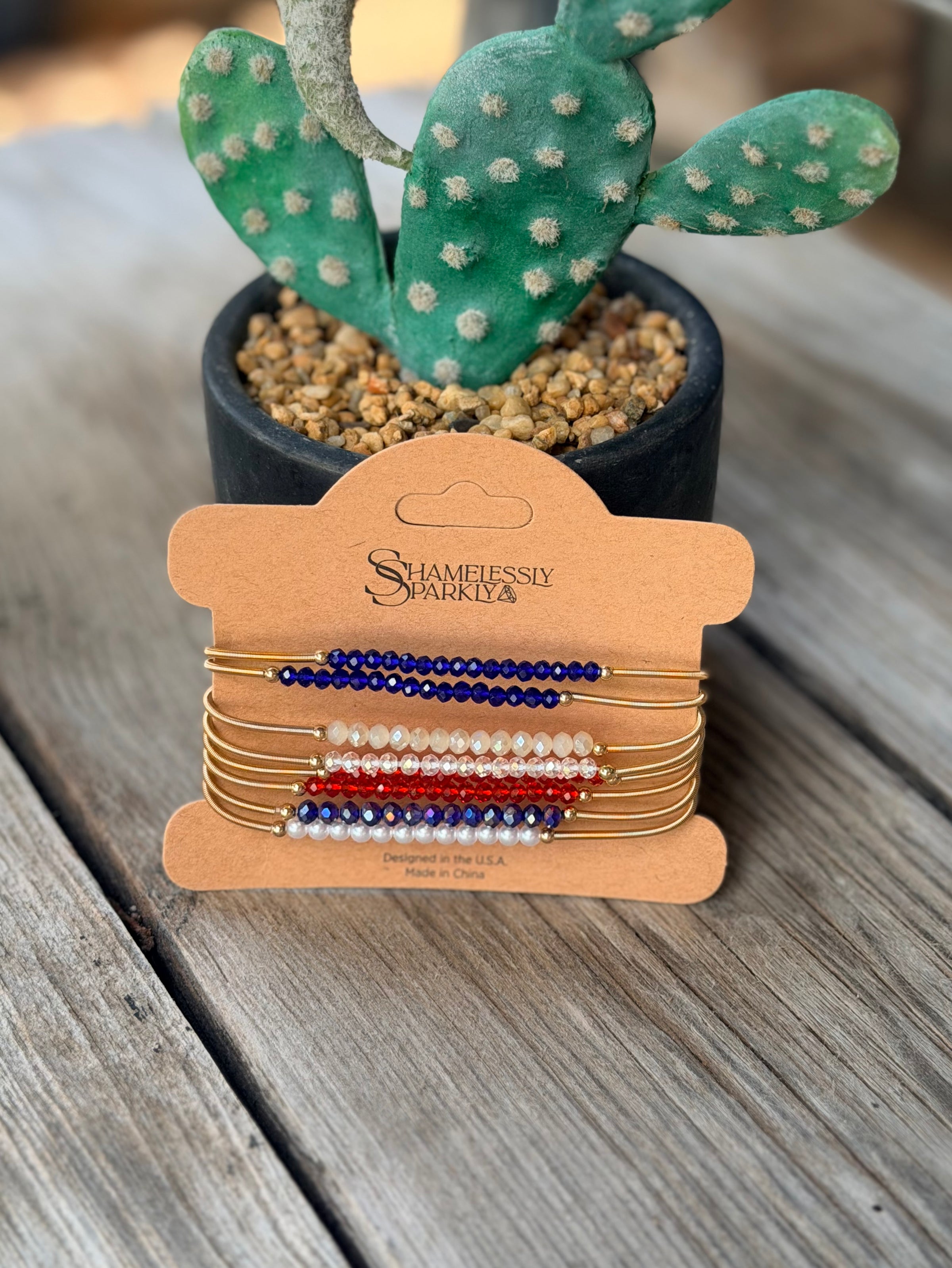 Patriotic Boho Layered Guitar String Bracelet Set