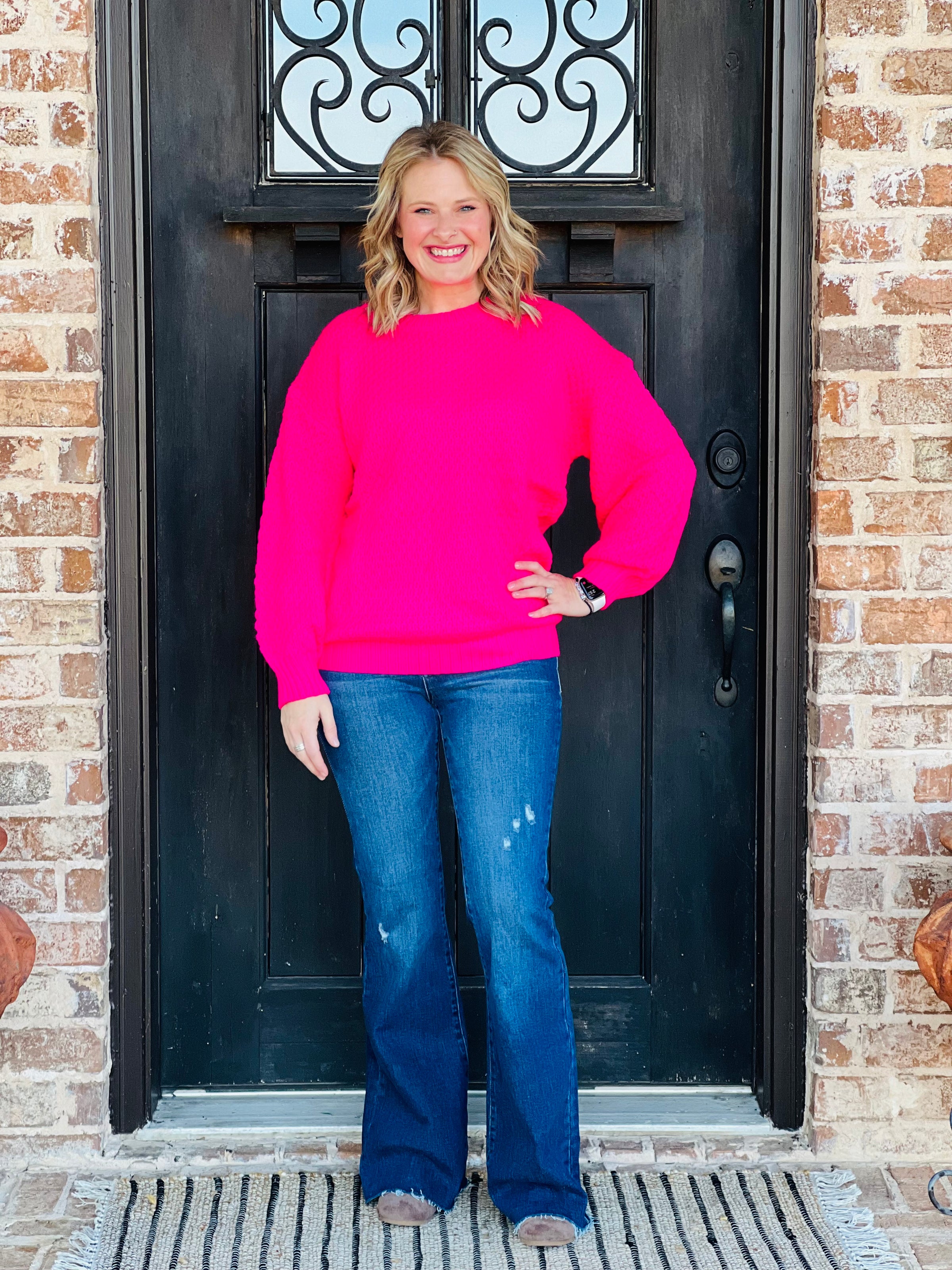 Fuchsia Waffle Knit Sweater