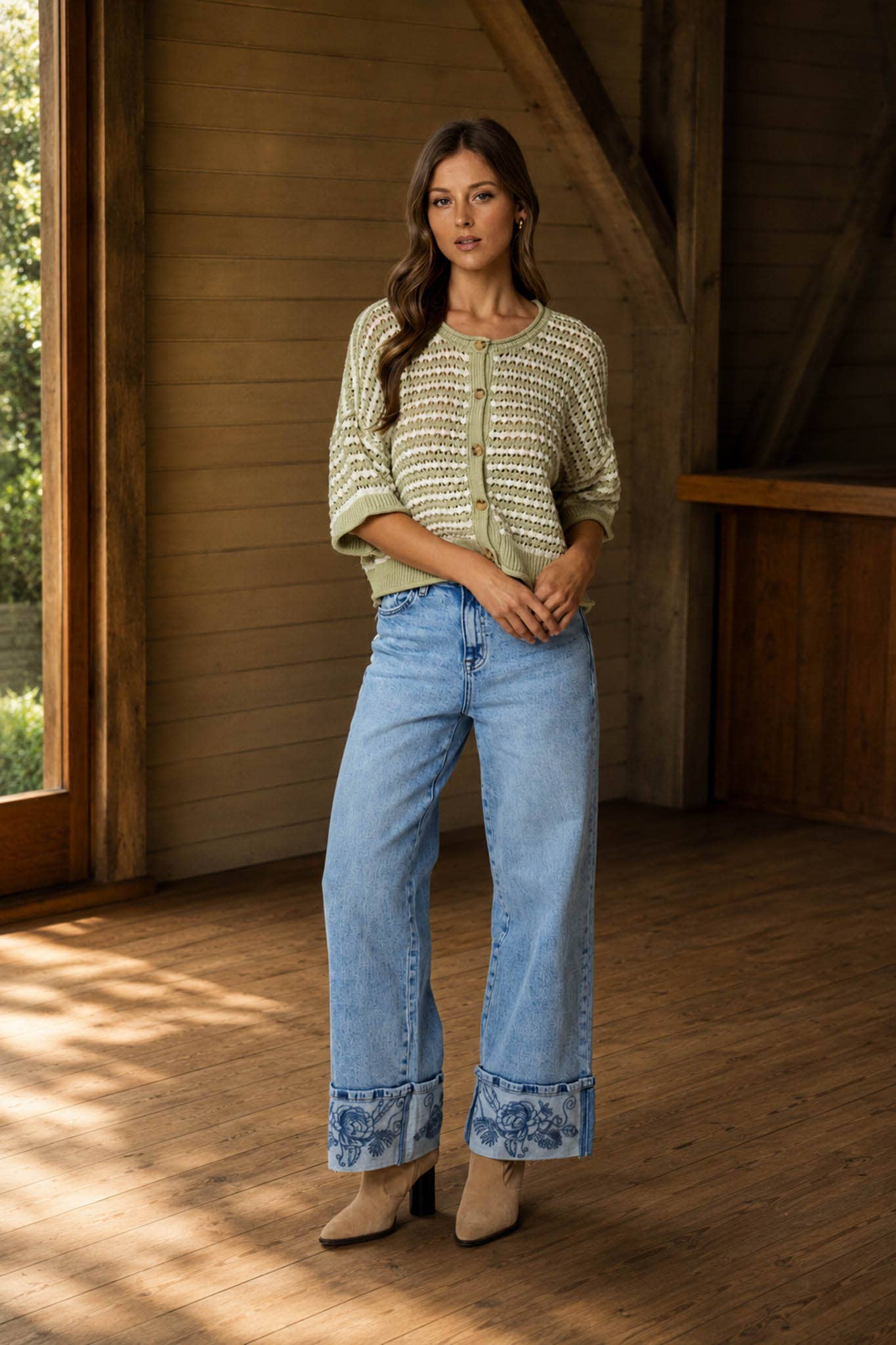Olive Short Sleeve Crochet Knit Buttoned Cardi
