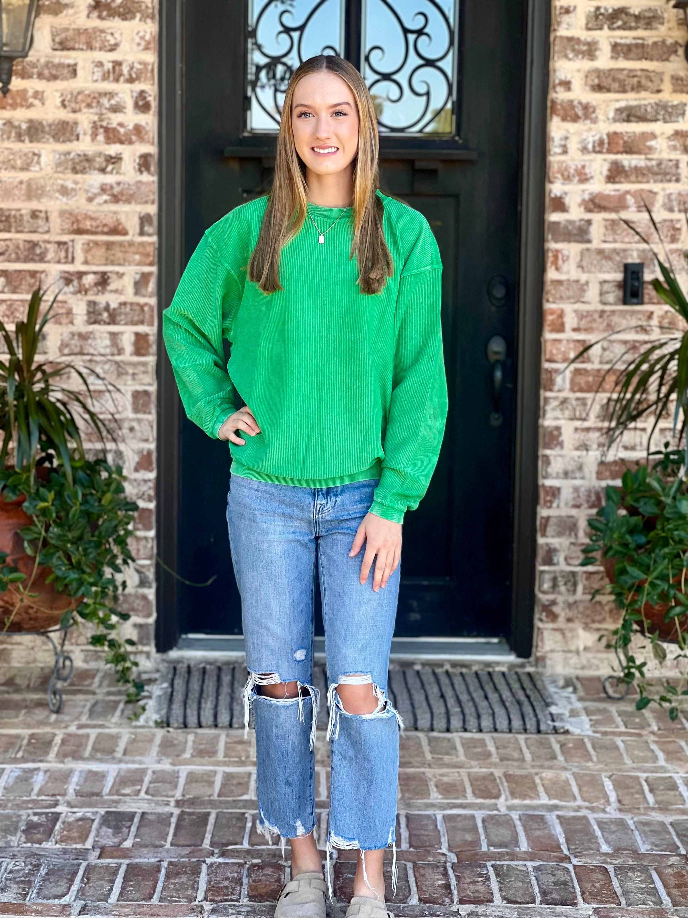 Mineral Wash Green Ribbed Top
